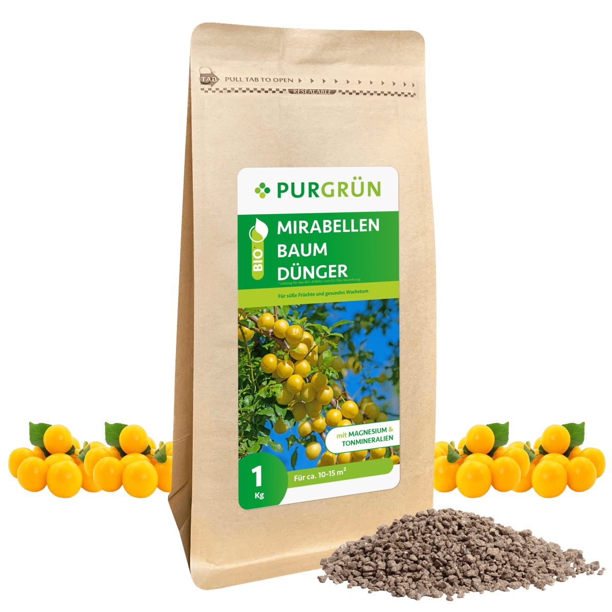 Obstdünger Purgrün Bio Mirabellenbaum Dünger, NPK 6+3+8, Magnesium, 1 kg