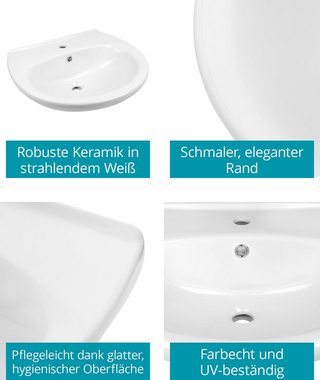 Calmwaters Waschbecken Essential (Hänge-Waschtisch, 1-St), 60 cm, Keramik, Weiß, Überlauf, Hahnloch mittig, 05AB2265