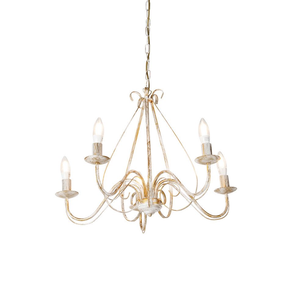 Qazqa Kronleuchter Giuseppe, LED wechselbar, E14, Weiß, Landhaus, Stahl, 5- günstig online kaufen