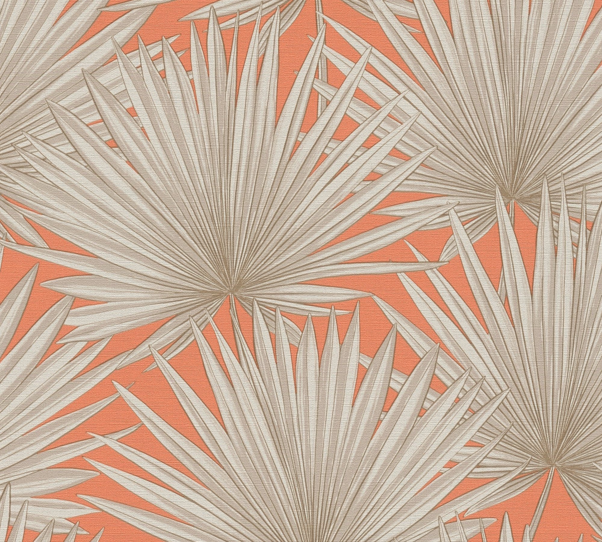 A.S. Création Vliestapete Floral (1 Antigua Palmenblätter, beige,natur,orange matt, mit geprägt, Tapete Tapete St)