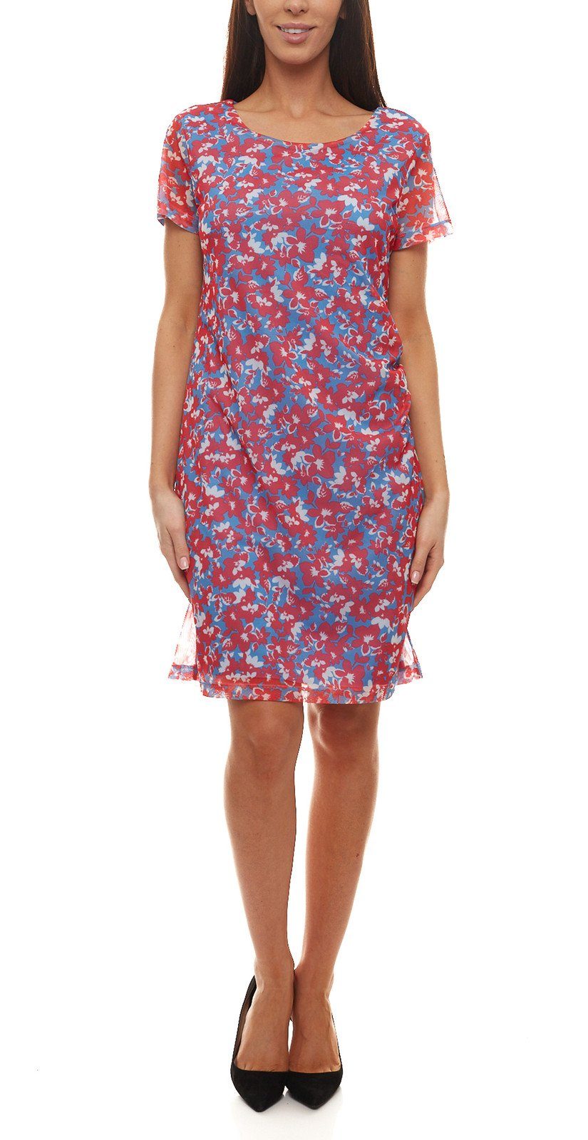 Aniston by BAUR Meshkleid »Aniston SELECTED Mesh-Kleid florales Damen Mini- Kleid mit Rundhals-Ausschnitt Sommer-Kleid Rot/Blau«