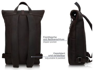 PURE Leather Studio Laptoprucksack POLIS Pull-Up, Echtleder Rolltop Backpack Lederrucksack für Notebooks bis 15,6 Zoll