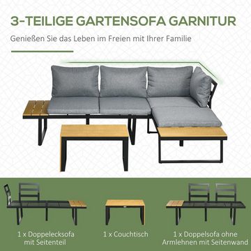 Outsunny Sitzgruppe mit Sitzkissen, Gartenlounge-Set mit Ecksofa, (Gartenmöbel, 3-tlg., Balkonmöbel), Gartenlounge-Set