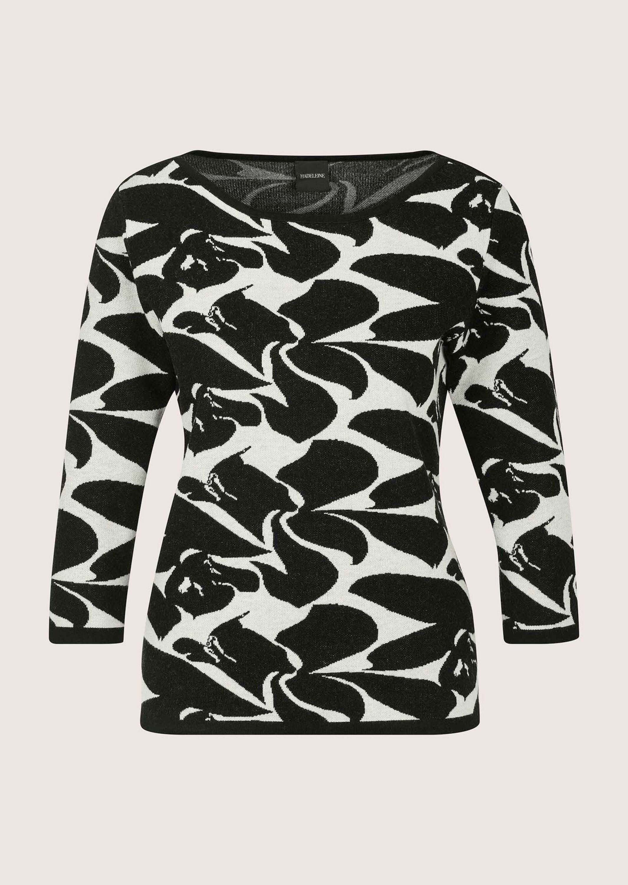 MADELEINE Strickpullover Jacquardpullover mit grafischem Muster Wollpullover mit U-Boot-Ausschnitt und 3/4-Arm