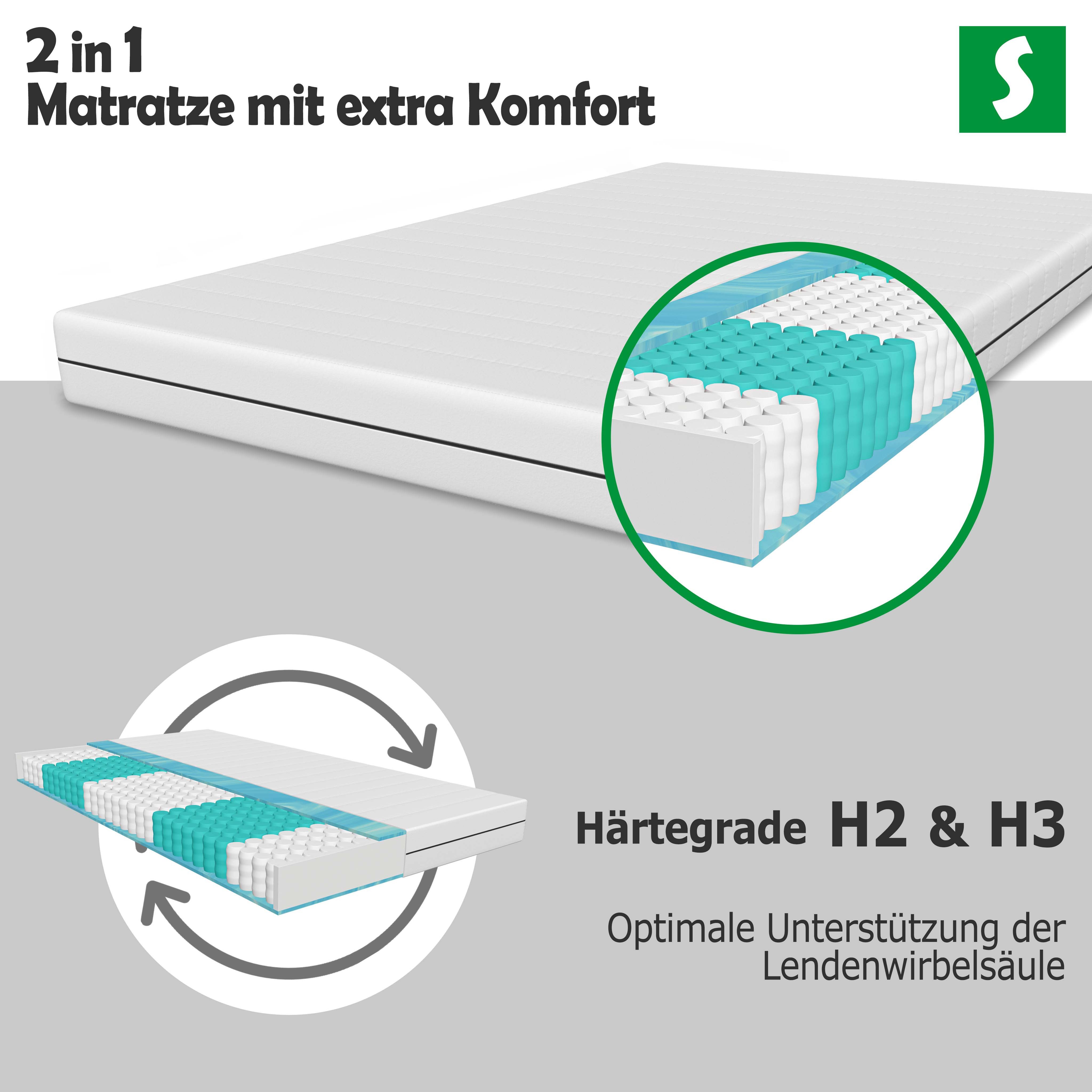Boxspringmatratze Schlaftroll 7-Zonen Taschenfederkernmatratze, Schlaftroll, 21 cm hoch, 90x200, 140x200 und weitere Größen Wendematratze H2/H3 – 7-Zonen,21 cm