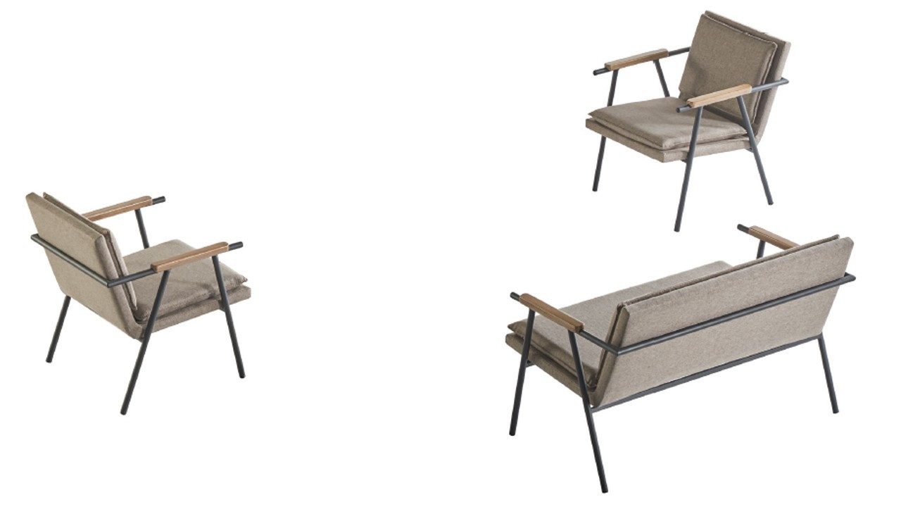 Xlmoebel Gartenlounge-Set Hellgraue Designer-Sitzmöbel 2-Sitzer mit 2 Sesseln 3tlg., (Gartenlounge-Set, 3-tlg., 3-tlg), Made in Europa