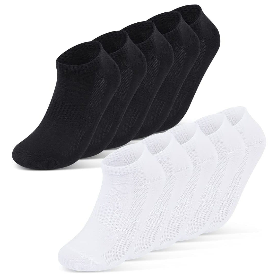 sockenkauf24 Sneakersocken 10 Paar Damen & Herren Premium Sneaker Socken mit Meshstreifen WP Schwarz/Weiß