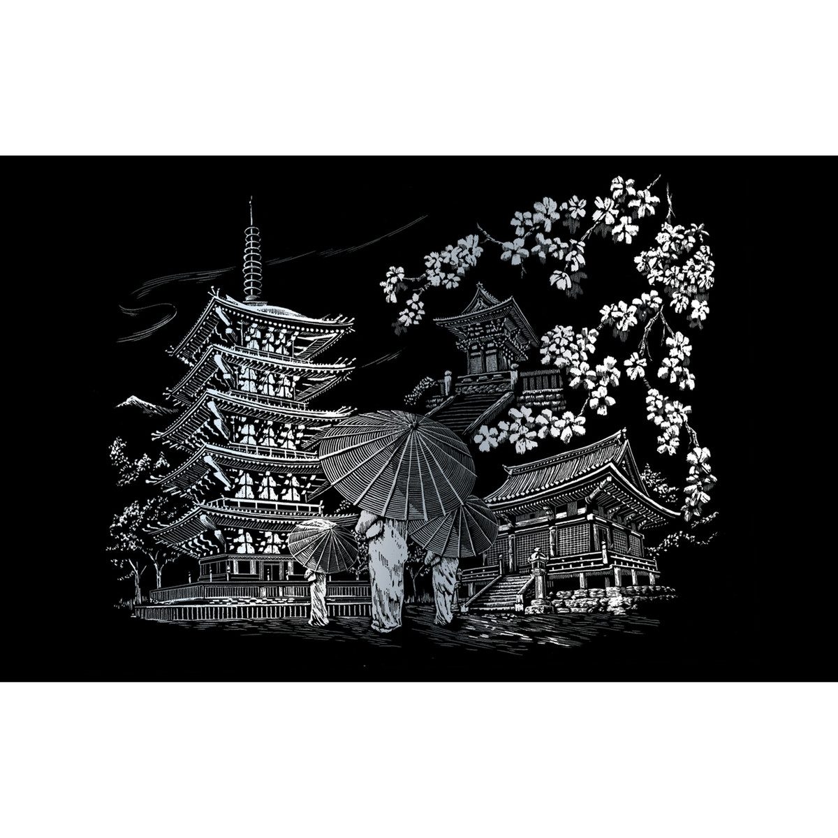 Pracht Bild PRACHT Kratzbild Kyoto Tempel silber 29x39cm