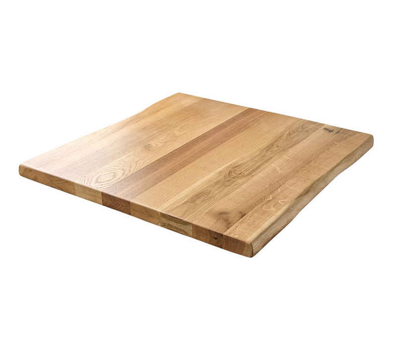 SMARTFURN Bistrotisch Gastro Tischplatte Eiche massiv mit Baumkante, Baumkante, Eichenholz, massive durchgehende Stärke von 3cm