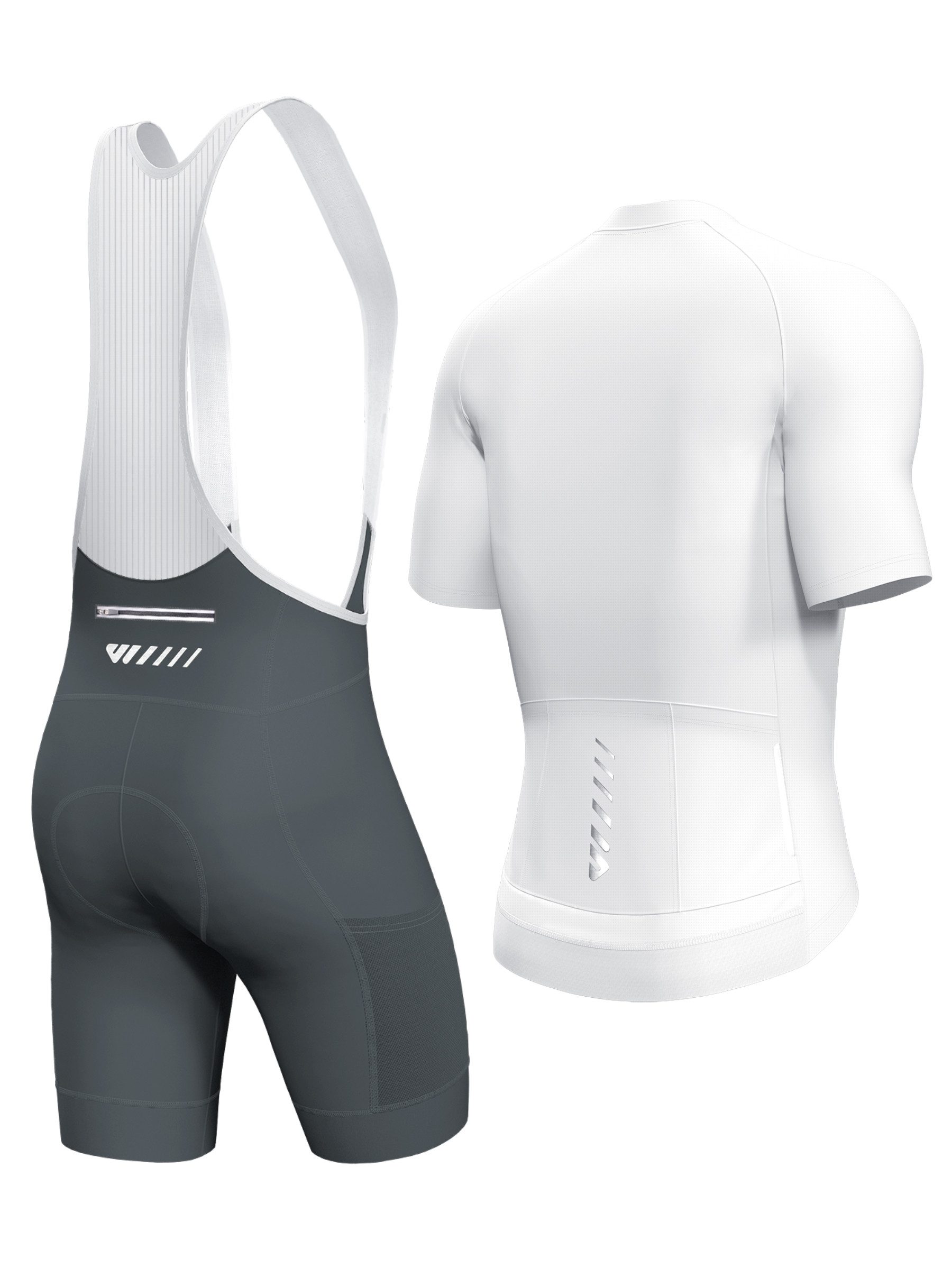 Wulibike Radtrikot Herren Fahrradbekleidungsset mit 3D-Polster & Anti-Rutsch-Silikon (2-tlg) Kurzarm-Radtrikot und Träger-Radhose, insgesamt 6 Taschen