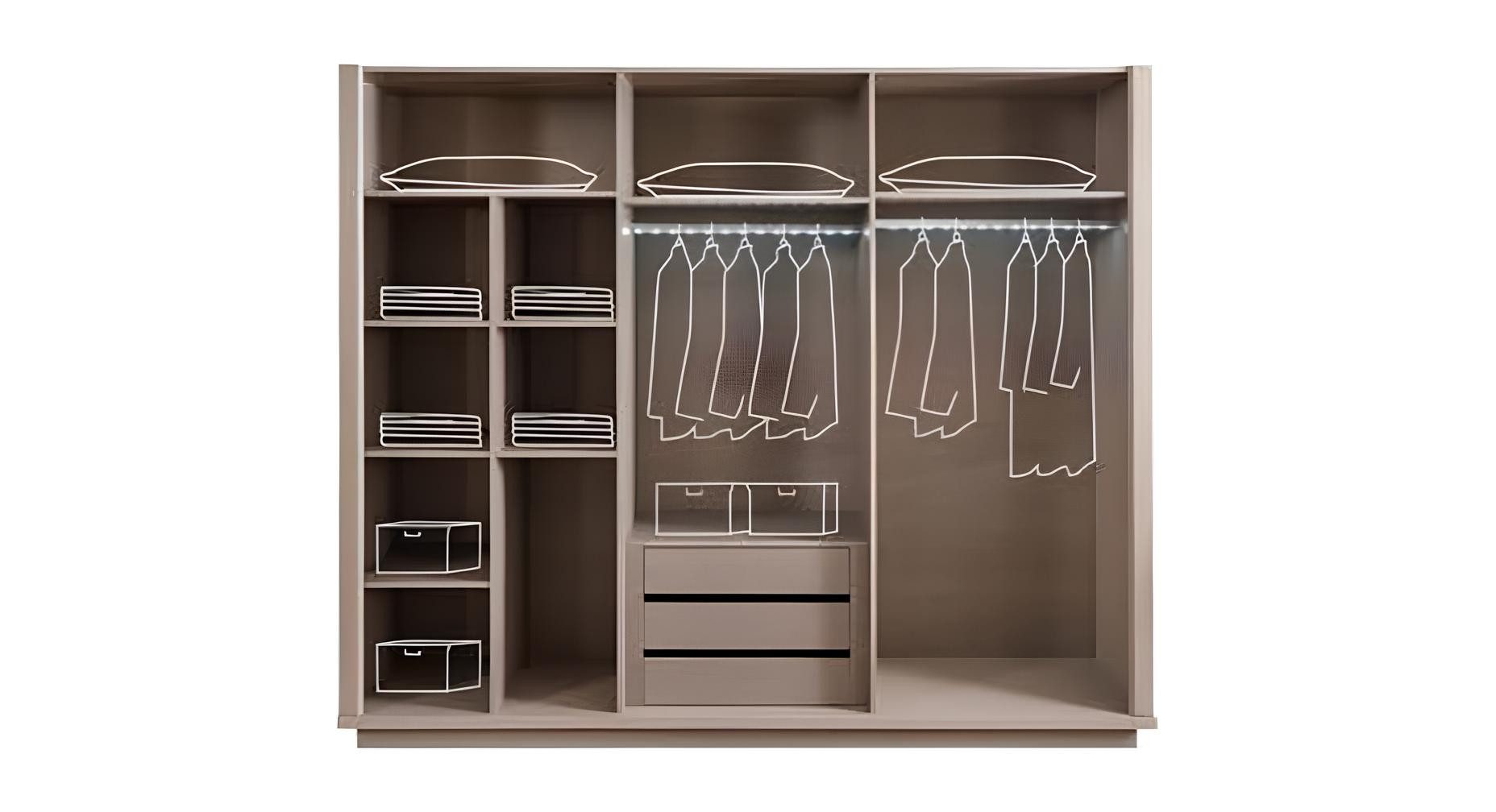 JVmoebel Kleiderschrank Beiger Schlafzimmerschrank mit Glastüren und 9 Einlegeböden (1-St., 1x Kleiderschrank) Made in Europa