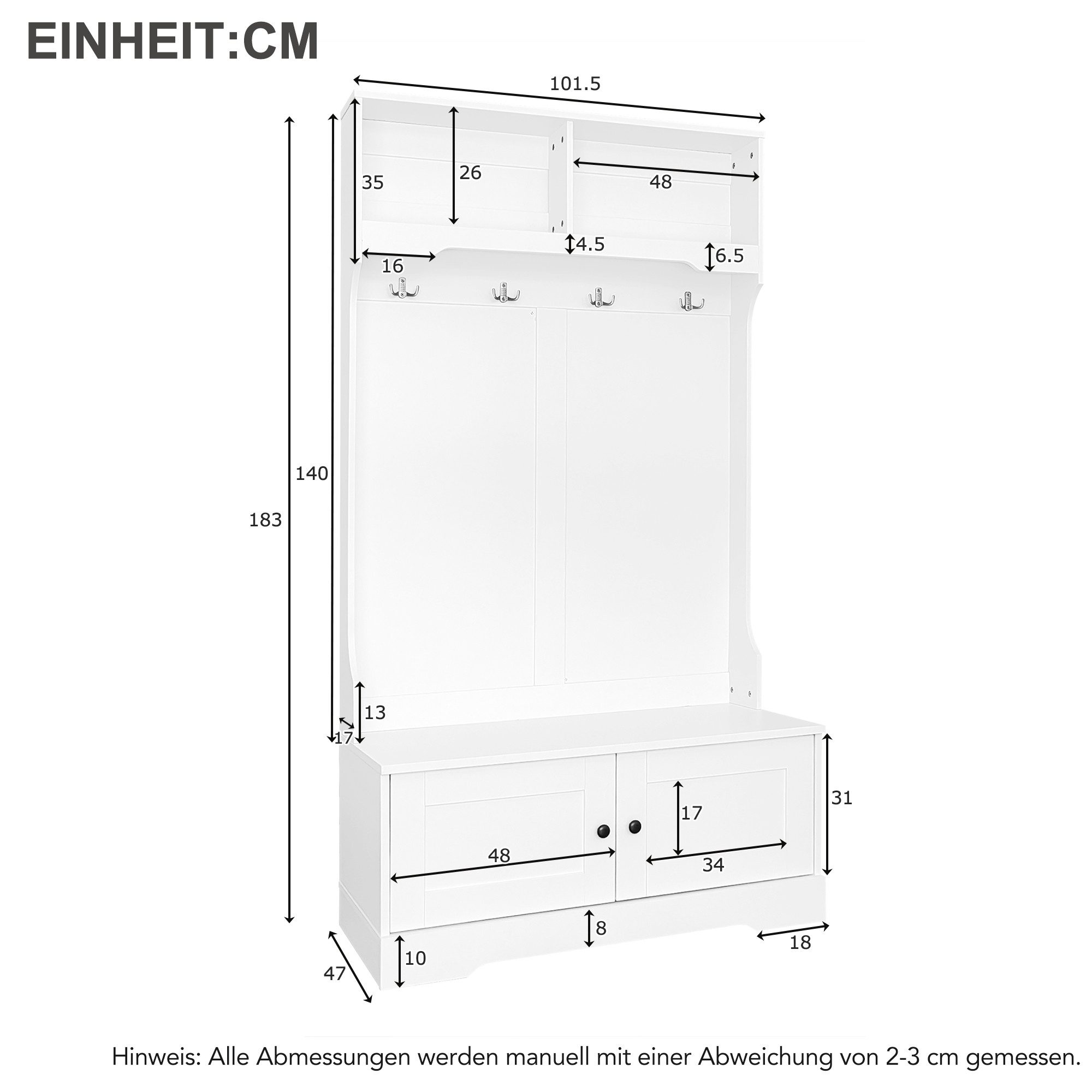 Merax Garderoben-Set inkl. Schuhbank und Haken, (1-St), Flurgarderoben Set Scandi, Kompaktgarderobe