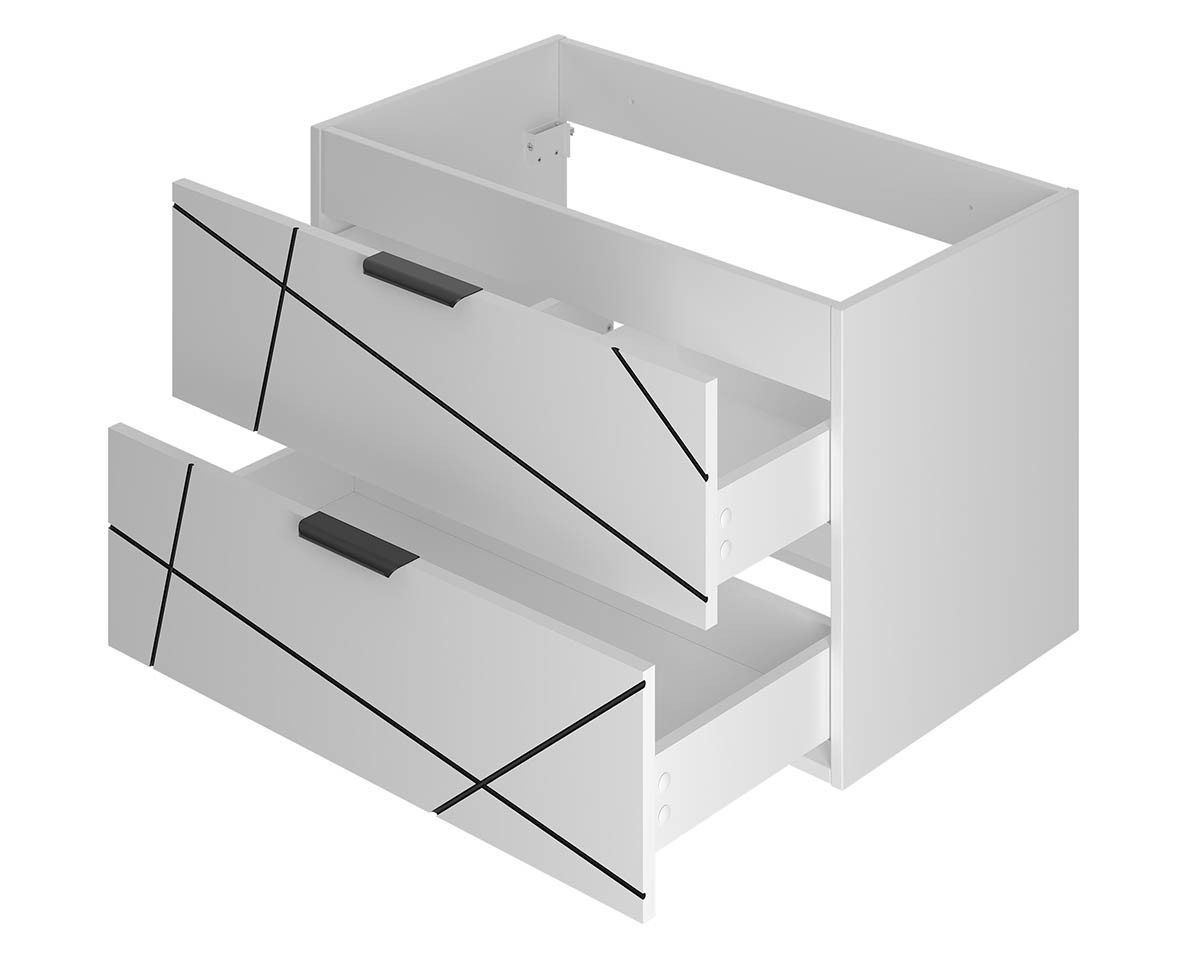 einfachgutemoebel Waschtisch-Set Waschtisch 80cm STRIATA, Matt-Weiß mit Einbaubecken, (Badmöbel Set, 1-St., Waschtisch Unterschrank)