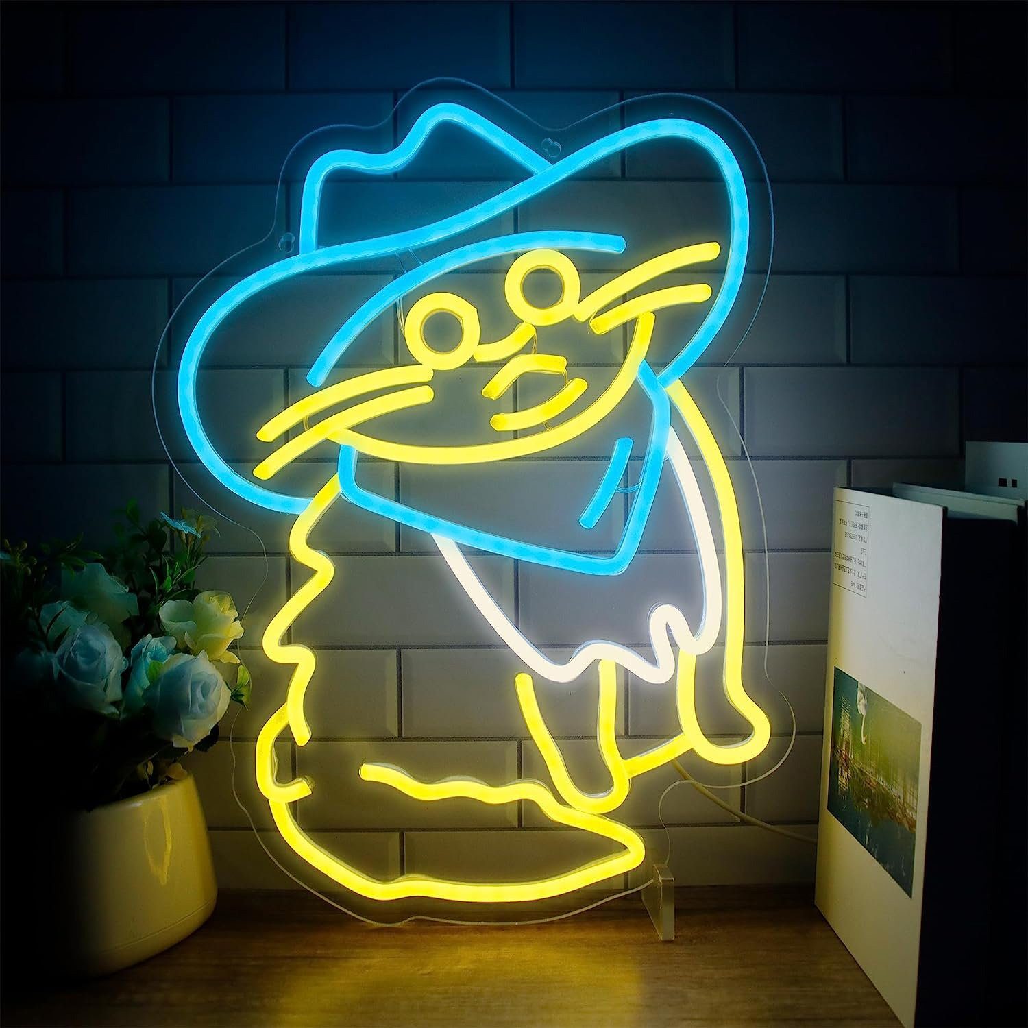 MUPOO LED Dekofigur LED Nachtlicht Halloween LED Neon Schild Rosa/Blau Katze Dekolicht, Halloween Dekoration, 2M Kabel-USB Batteri Acryl,Wandleuchte, LED Fest integriert,Nachtlicht