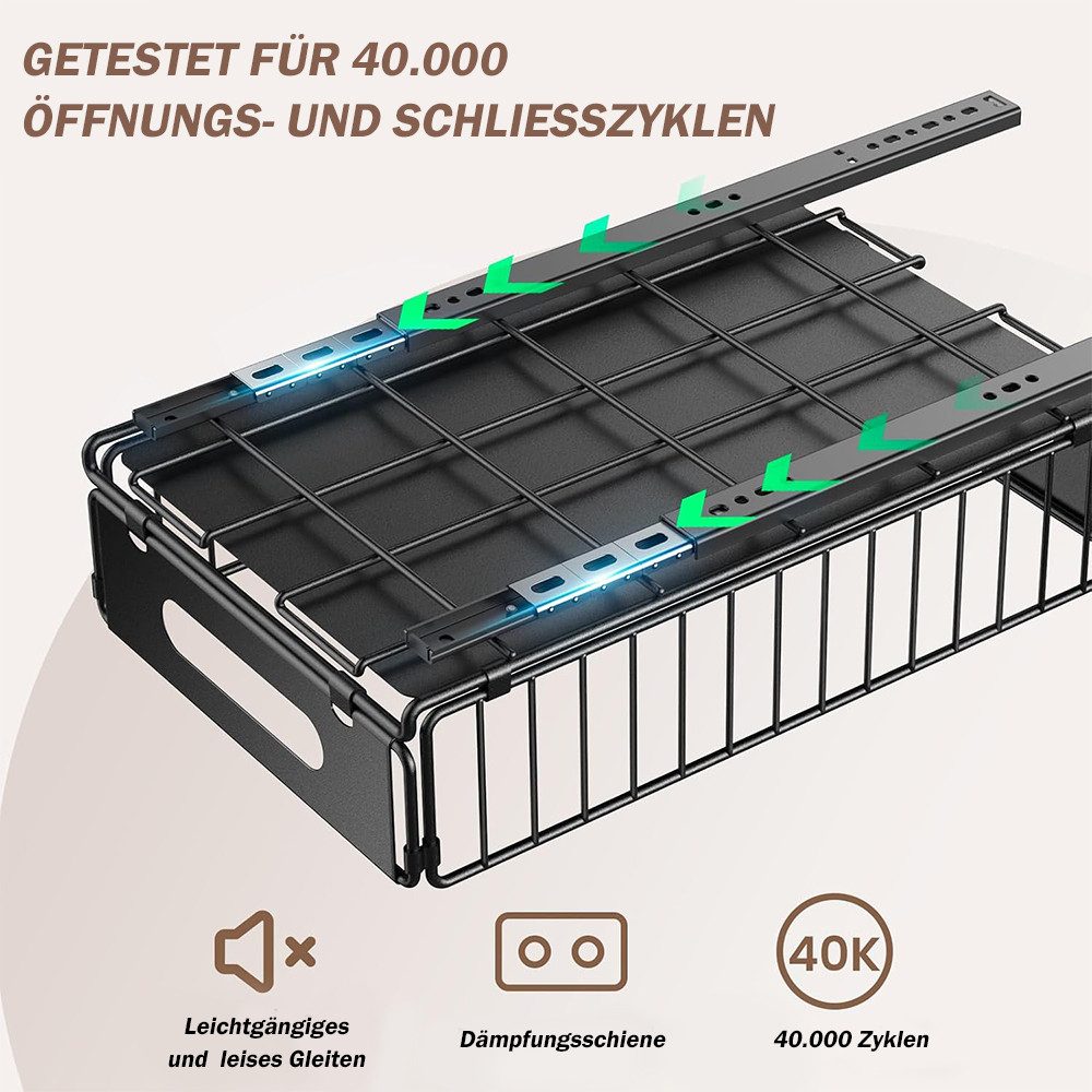 TUWENA Küchenorganizer-Set 2 Stück Teleskopschublade, Faltbar Ausziehbare Schublade Küche, Kein Bohren Metall Ausziehbarer Schrank Organizer für Küche, Bad