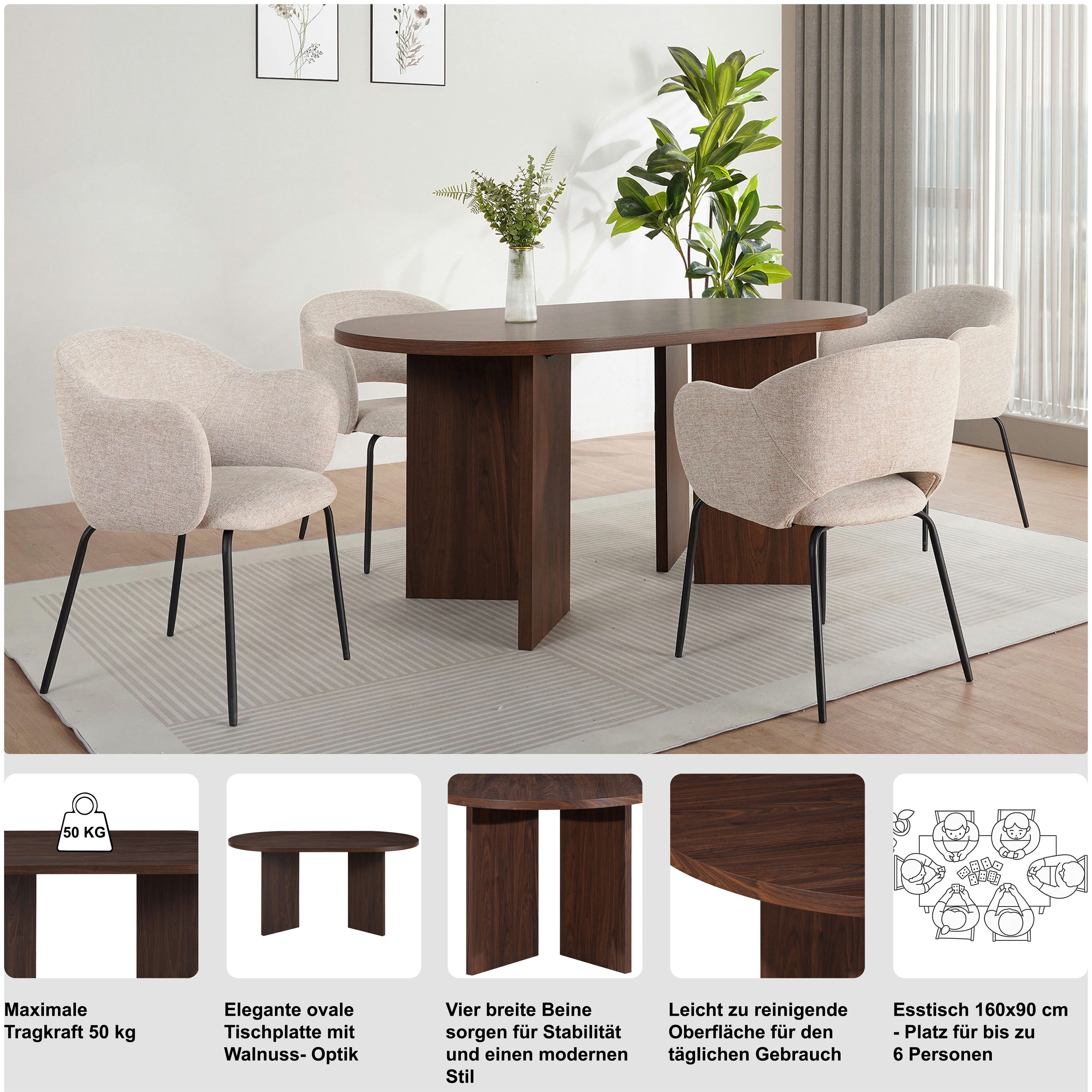 OTTO home Esstisch Callii, Walnussoptik