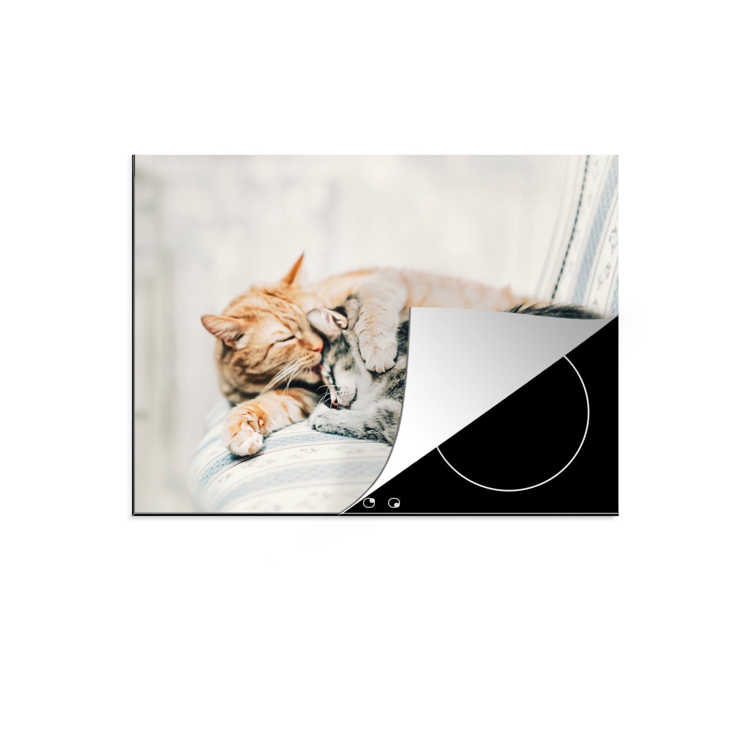 MuchoWow Herdblende-/Abdeckplatte Katzen - Mobile Ceranfeldabdeckung - nutzbar, 70x52 Wohnzimmer, (1 Sofa Vinyl, cm, Arbeitsfläche tlg)