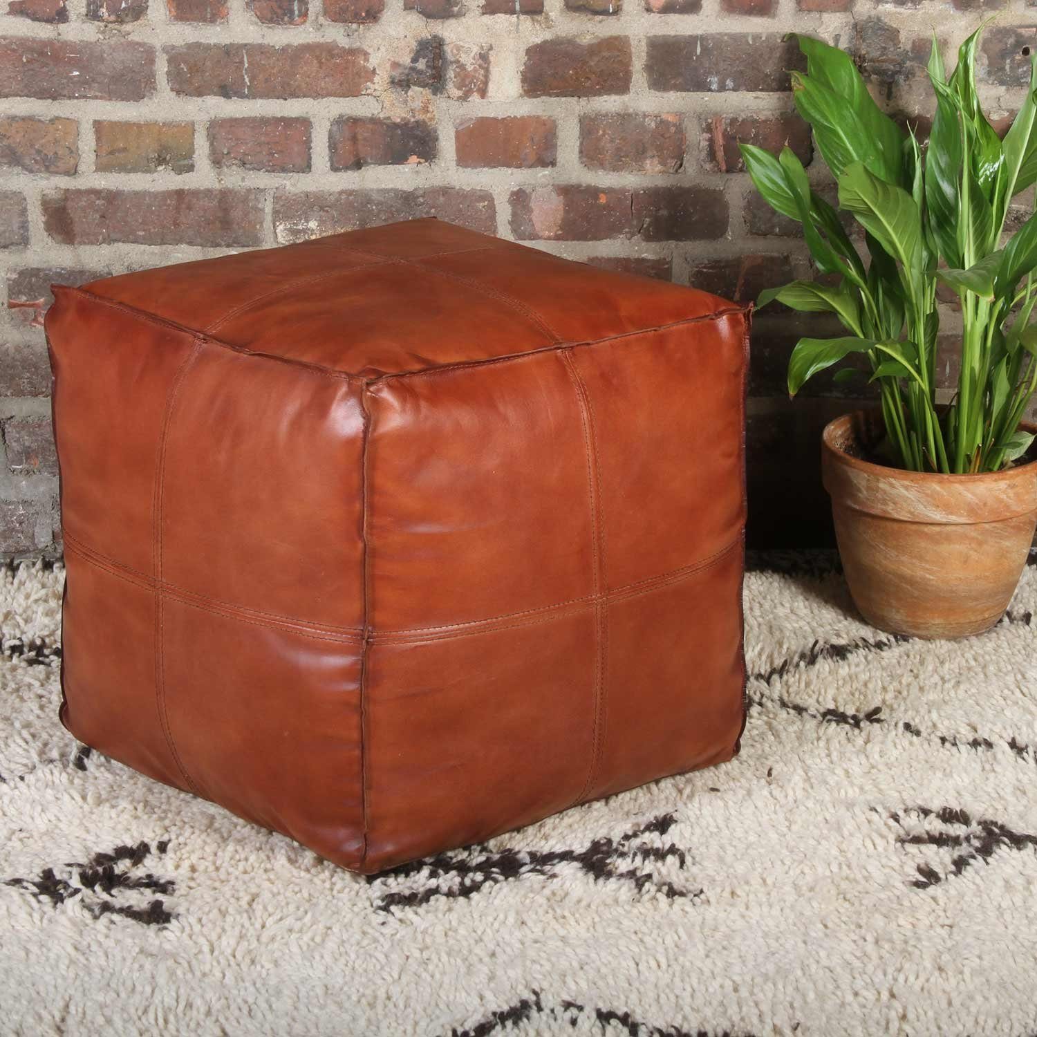 Casa Moro Pouf Orientalisches Leder-Sitzkissen Sunyata braun 45x45x45cm Handgefertigt (Echt-Leder Sitz-Hocker quadratisch), ein Polsterhocker für einfach schöner Wohnen HH2813