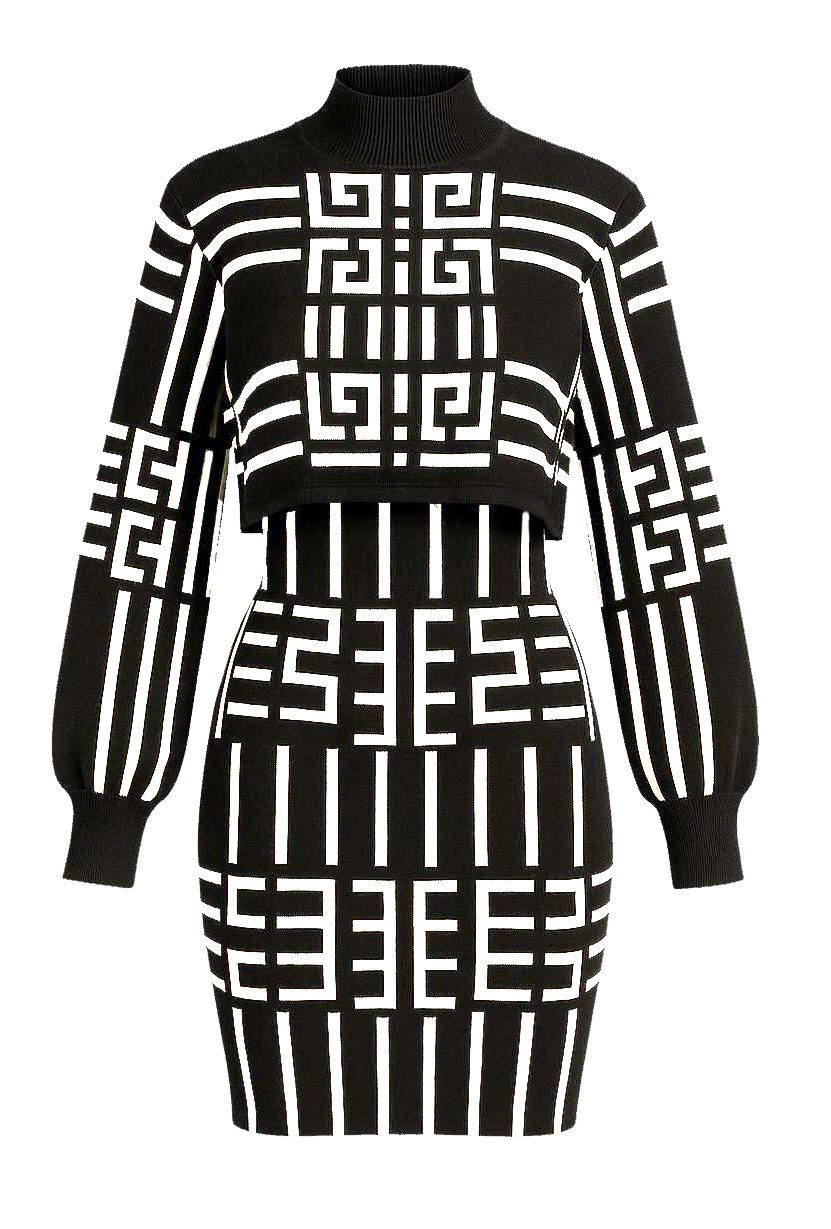 Mississhop Strickkleid Strickkleid mit geometrischem Muster – Set mit Kleid und Bolero M.421