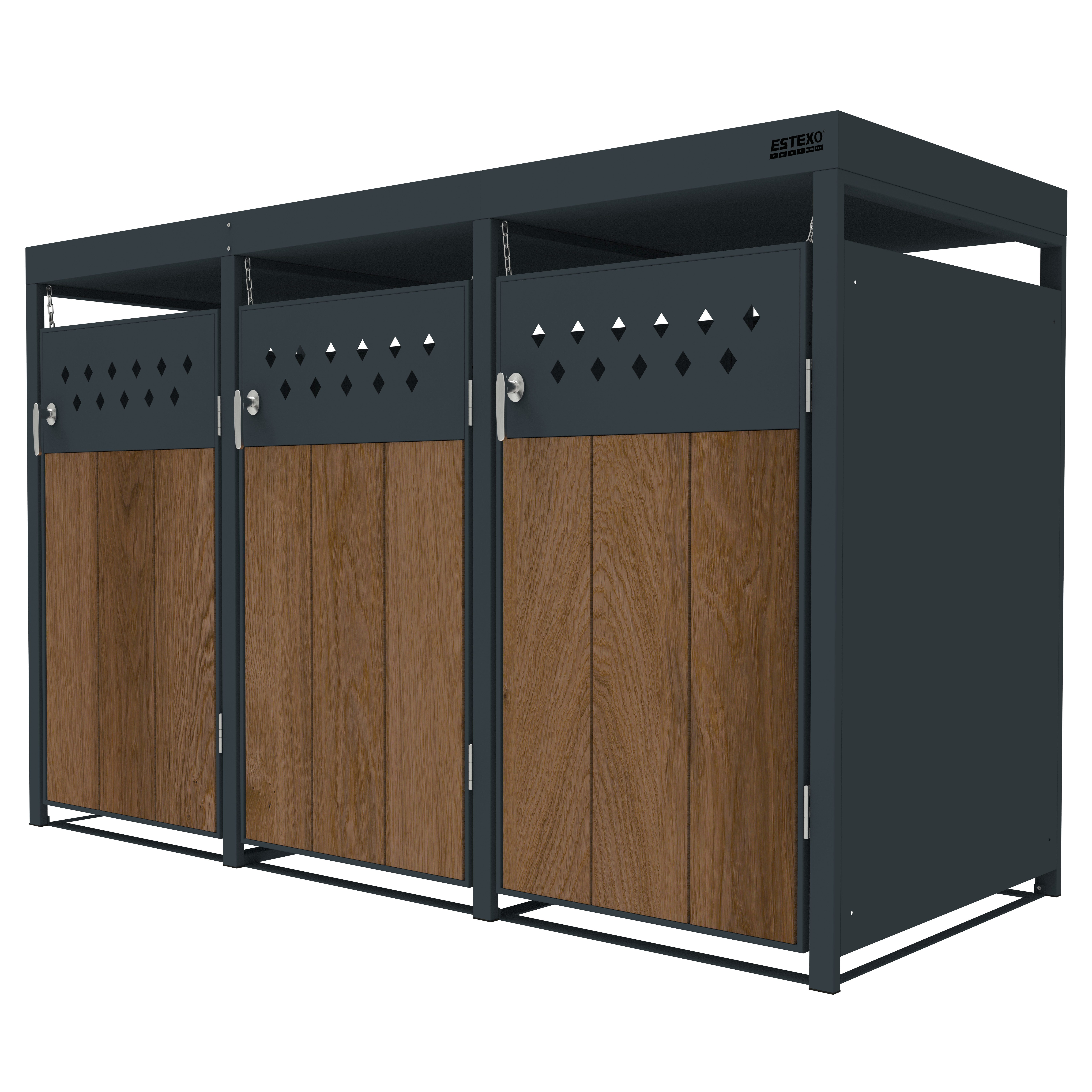 ESTEXO Mülltonnenbox Müllbox Mülltonnenverkleidung 3 Türen Box Pflanzdach Anthrazit – Bild 4 von 5