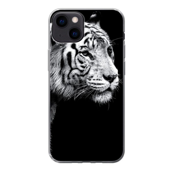 MuchoWow Handyhülle Tierprofil Tiger in schwarz und weiß Handyhülle Apple iPhone 13 Smartphone-Bumper Print Handy