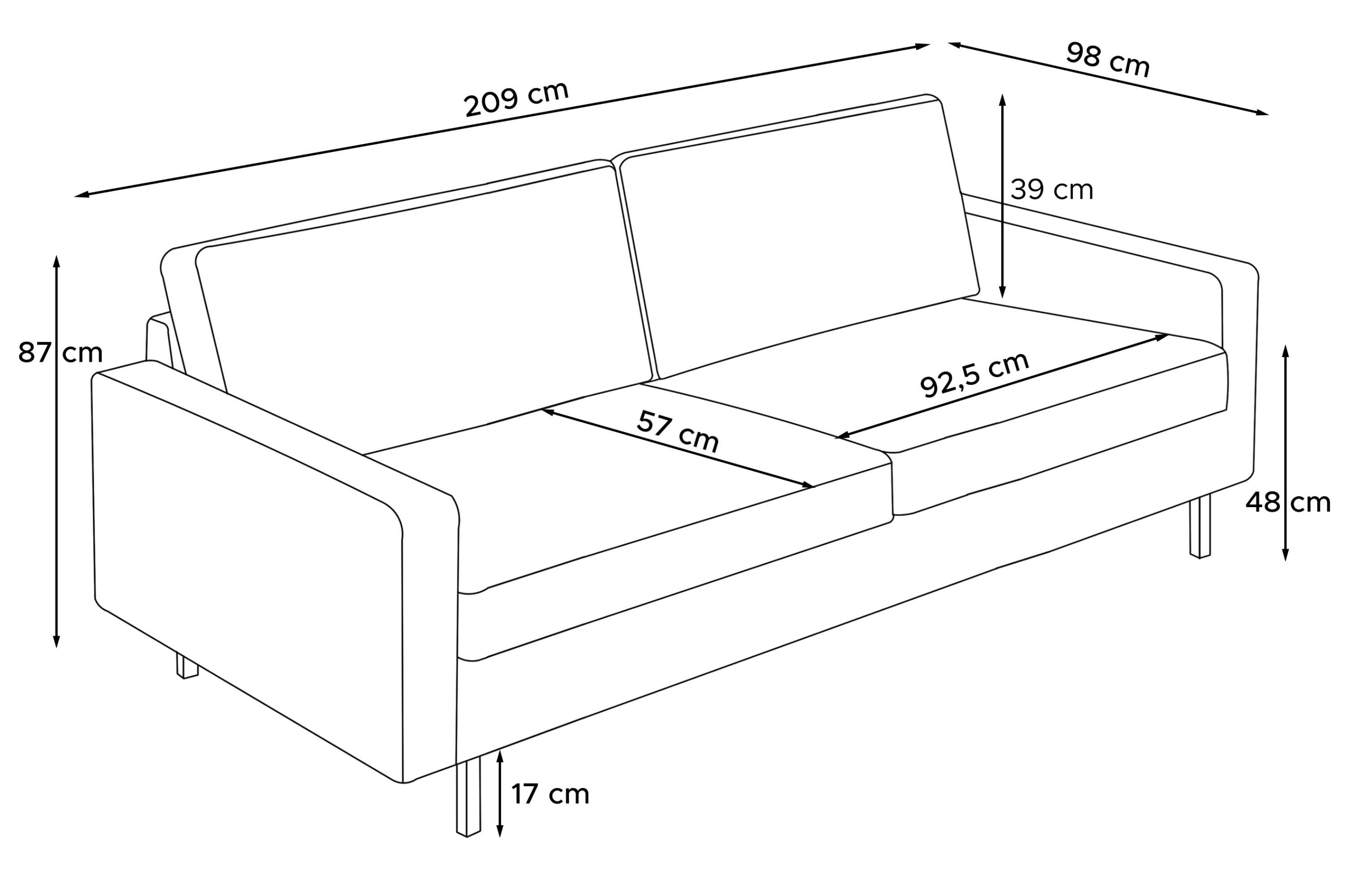Konsimo 3-Sitzer INVIA Dreisitzer-Sofa, Grundschicht: | dunkelgrau in EU auf dunkelgrau Echtleder, Metallfüßen, hohen Hergestellt dunkelgrau 