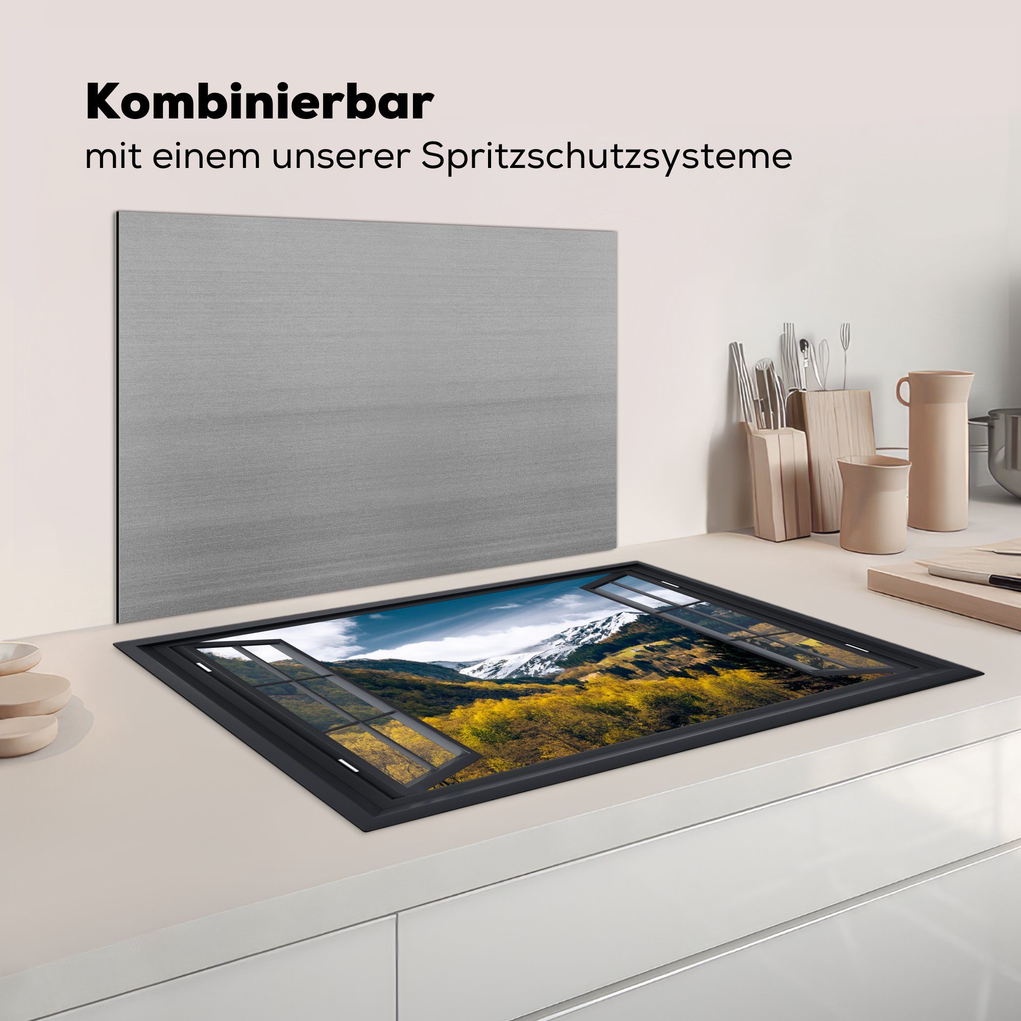 - Herdblende-/Abdeckplatte küche, Schnee, Aussicht für - Natur cm, Ceranfeldabdeckung tlg), Schutz MuchoWow die Induktionskochfeld 81x52 Vinyl, (1