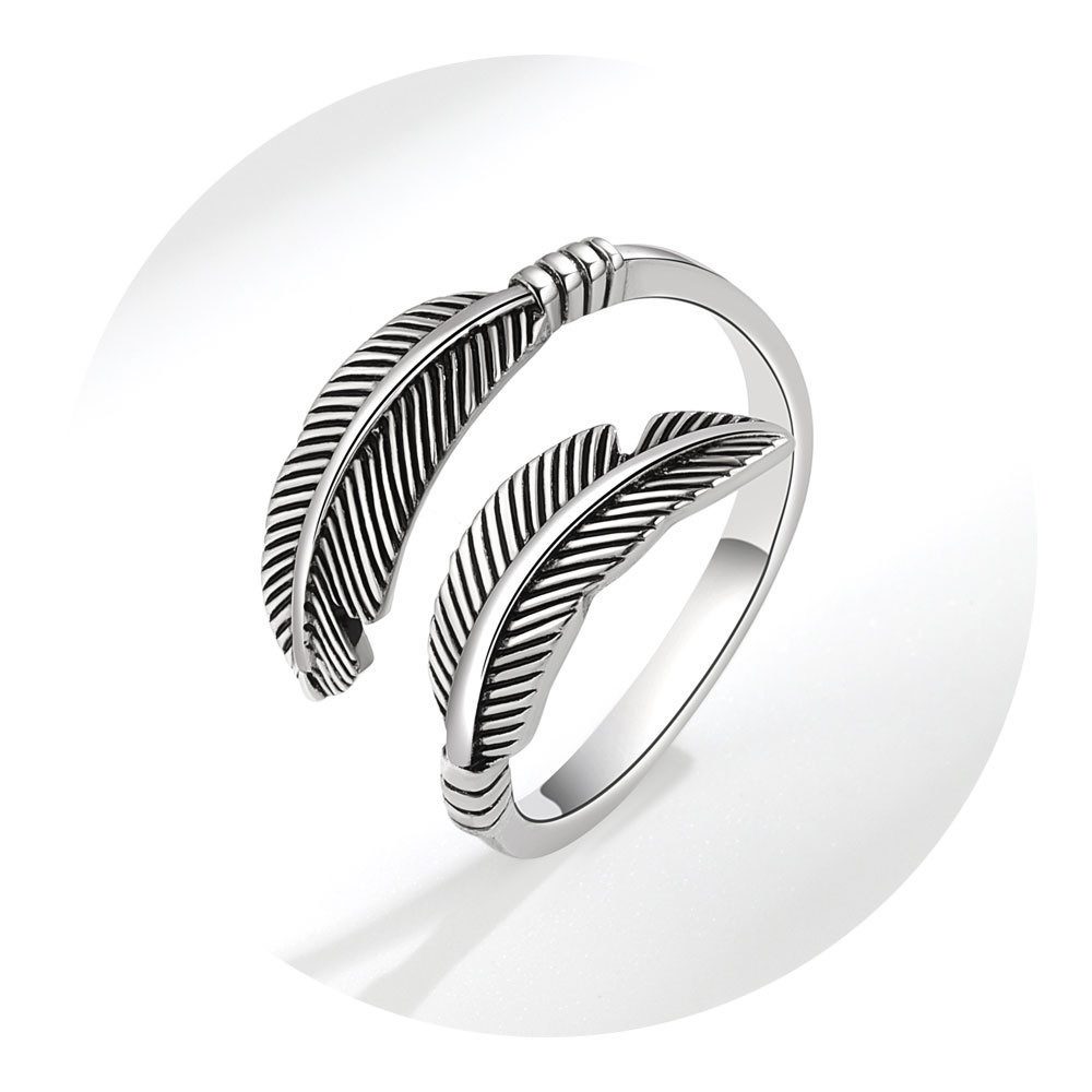 Fingerring Vintage Ring Damen Silberfarbe Verstellbar Feder Design Schmuck