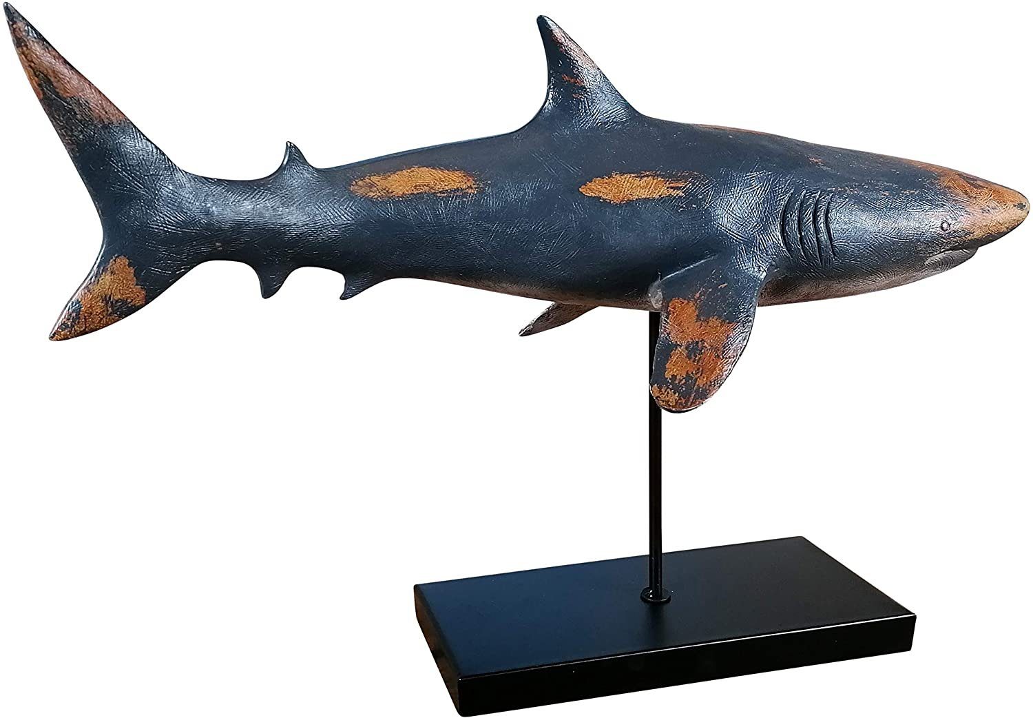 MichaelNoll Dekofigur Hai Haifisch Fisch Dekofigur Statue Skulptur Polyresin Modern - Maritime Deko für Wohnung in Holz-Optik - Dekoration für Wohnzimmer, Schlafzimmer oder Badezimmer - XXL 59x24x38,5 cm