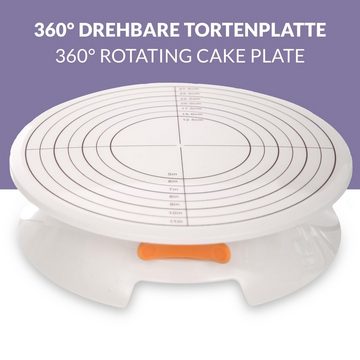 Praknu Tortenplatte 5 tlg. Tortenplatte drehbar Set, Plastik-Edelstahl, (Set), 5-teilig - 30cm Drehteller - rutschfest - Zum Dekorieren und Verzieren