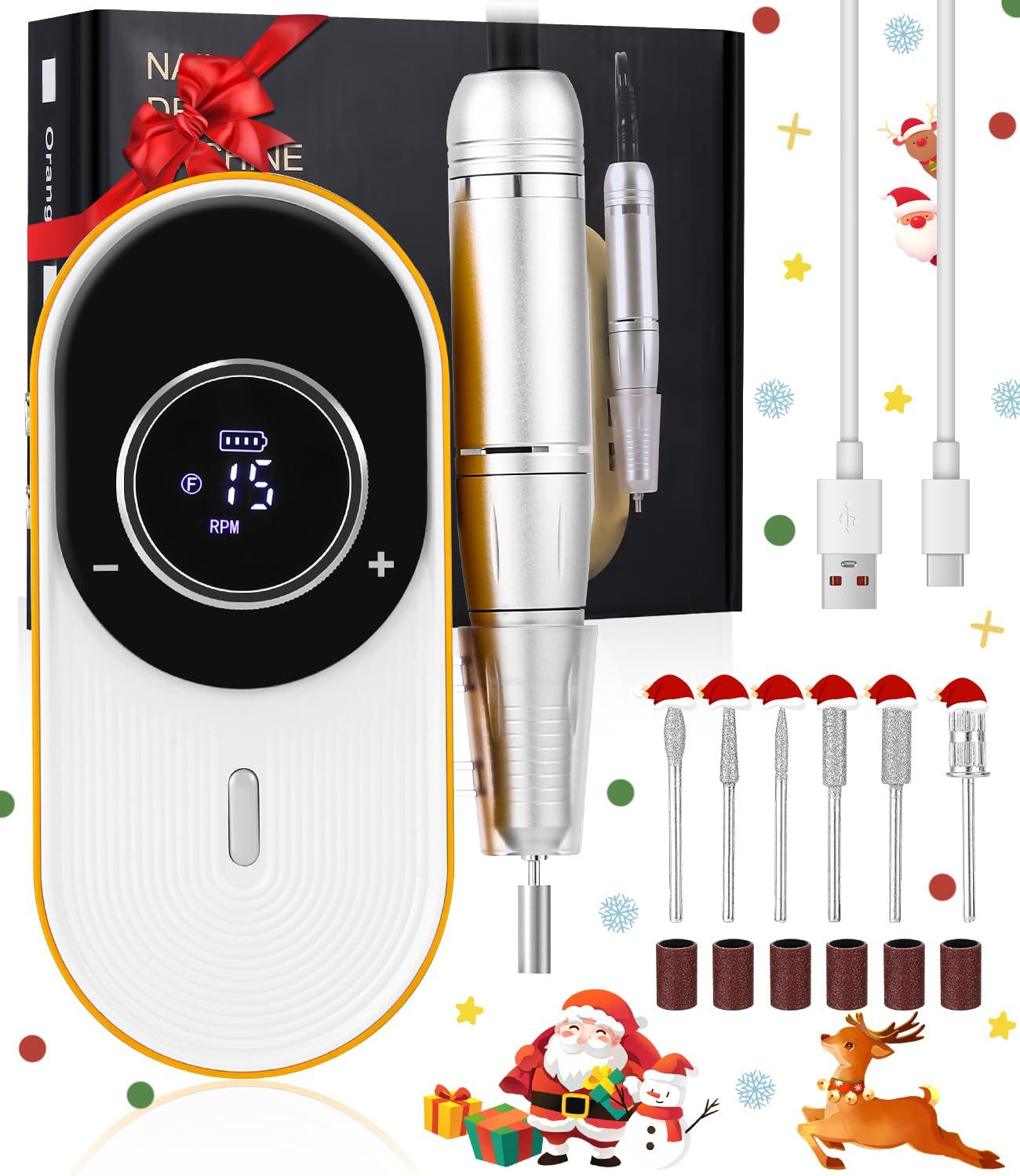 ibettertec Maniküre-Pediküre-Set Kabelloses tragbares Maniküreset,elektrische Maniküre mit Ladestation, 45000 U/min Nagelfräser,mit LCD Display, 6 Bits + Schleifhülsen, Links/Rechtslauf,USB-C Akku, Maniküre & Pediküre für Zuhause & Salon