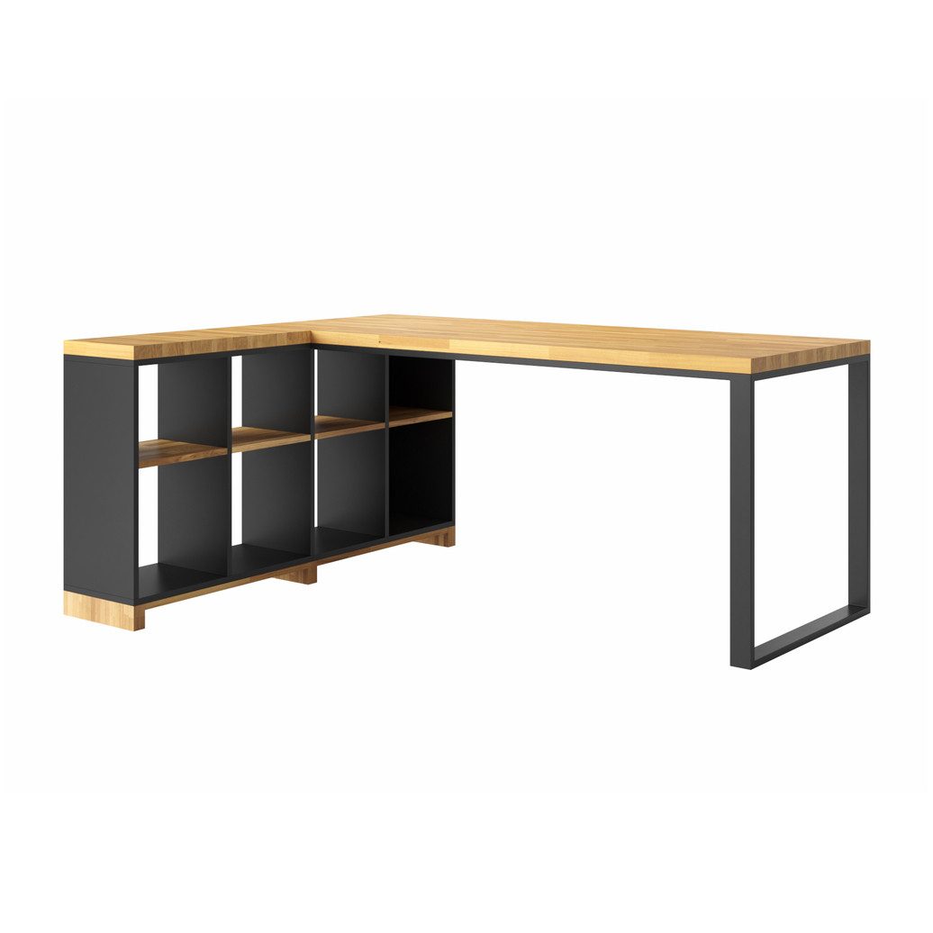 Deerhorn Eckschreibtisch Modern Office Links 160x70 cm mit linkem Container, Tischplatte aus Eichenholz gefertigt