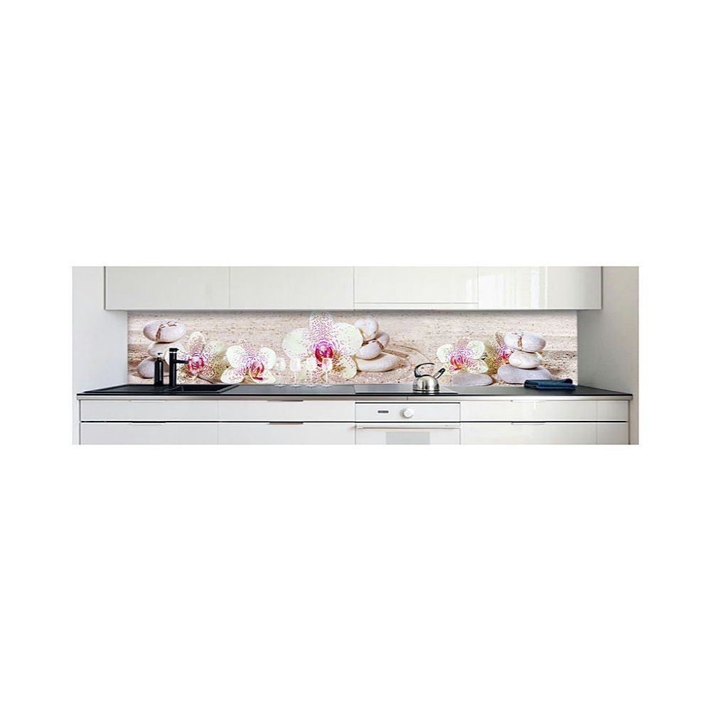 Küchenrückwand Premium Hart-PVC mm Weiß Küchenrückwand Orchideen DRUCK-EXPERT selbstklebend 0,4