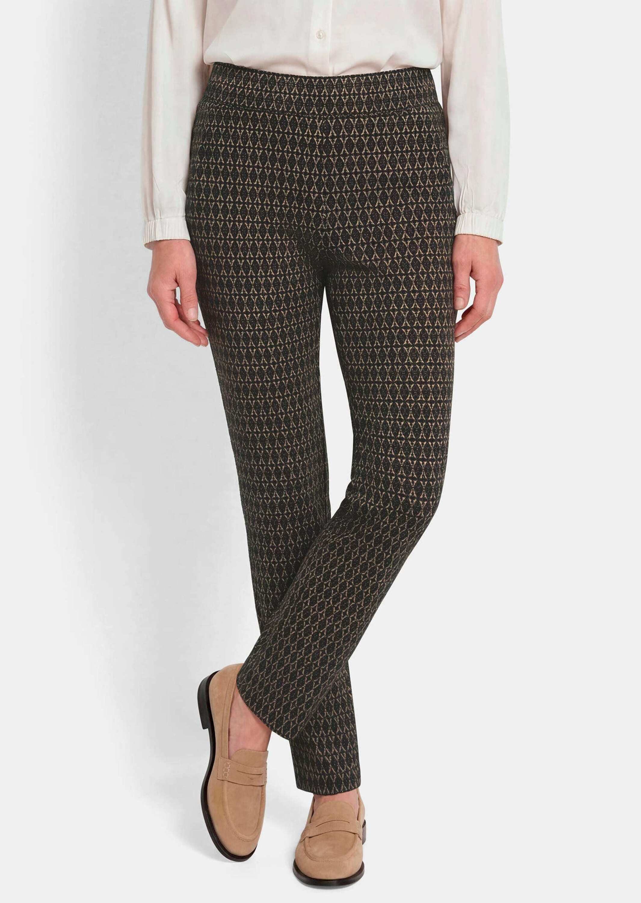GOLDNER Schlupfhose Jerseyhose CARLA mit Minimal Print Gerade Schlupfhose mit Rundum-Dehnbund und Eingriffstaschen