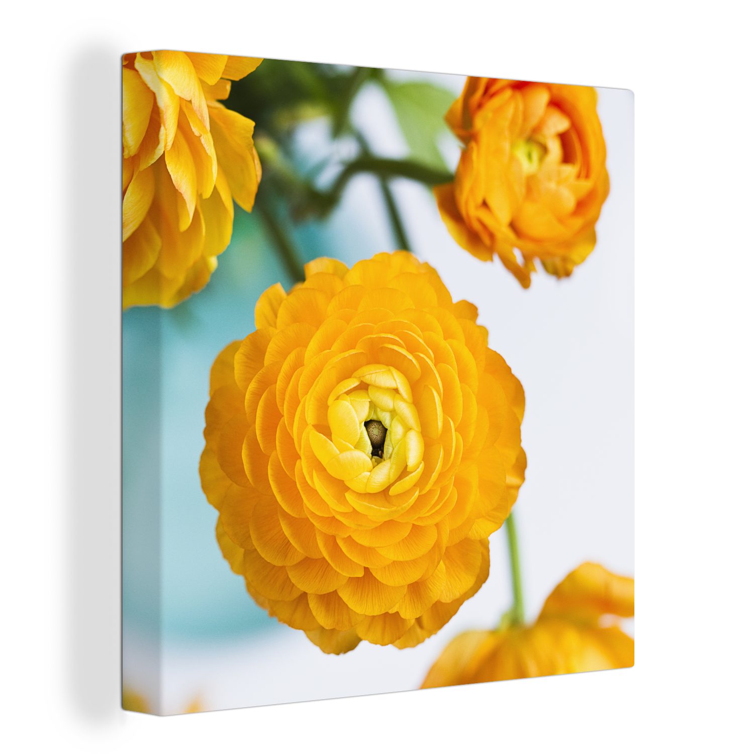 Wohnzimmer Draußen Leinwand OneMillionCanvasses® - Blumen bunt - Orange, Bilder Schlafzimmer Leinwandbild für (1 St),
