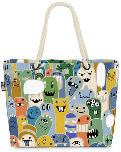 VOID Strandtasche (1-tlg), Aliens Monster Cartoon Außerirdische Comic Weltall Kinder Kinderzimme