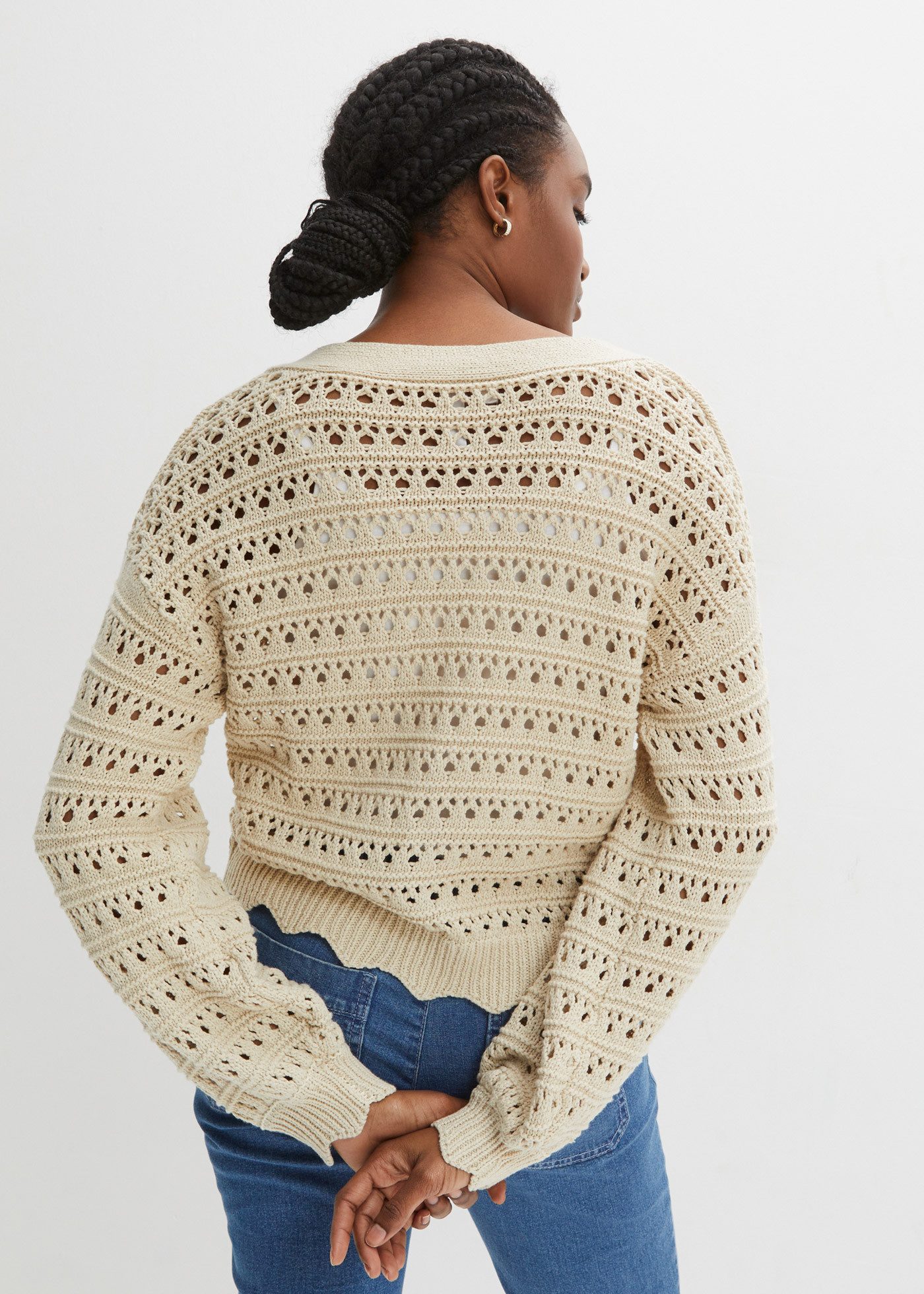 bonprix Ajourstrickjacke Oversize-Passform, mit Lochstrickmuster, im Casual günstig online kaufen