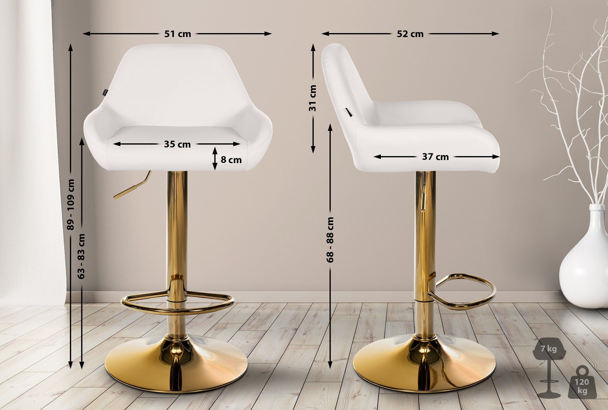 CLP Barhocker Braga, Kunstleder-Bezug, Gold-Optik, höhenverstellbar günstig online kaufen