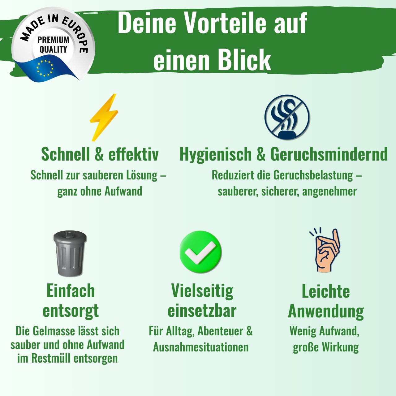 BlueCraft Campingtoilette Camping Granulat-Set 900g Absorber & 4er-Pack Toilettenpapier Outdoor, (inkl. Dosierlöffel & 4er Pack Toilettenpapier), Nimmt bis zu 500-fach Flüssigkeit auf