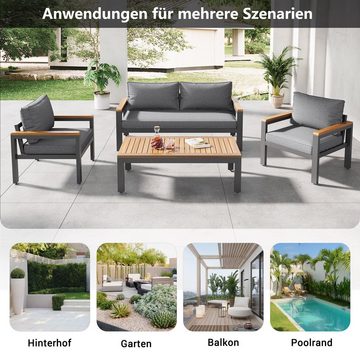 Flieks Gartenlounge-Set, Balkonset Gartenmöbel Set Bank & 2 Sessel & Tisch