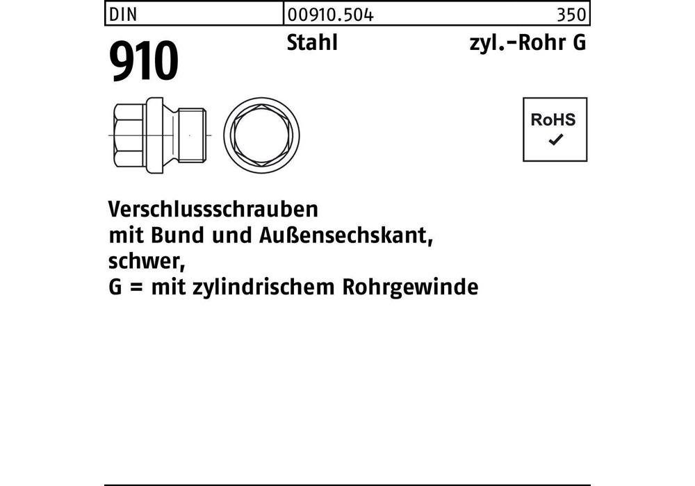 DIN m.Bund/Außen-6-kant A 7/8 Stahl Verschlußschraube Gewindeschraube G 910