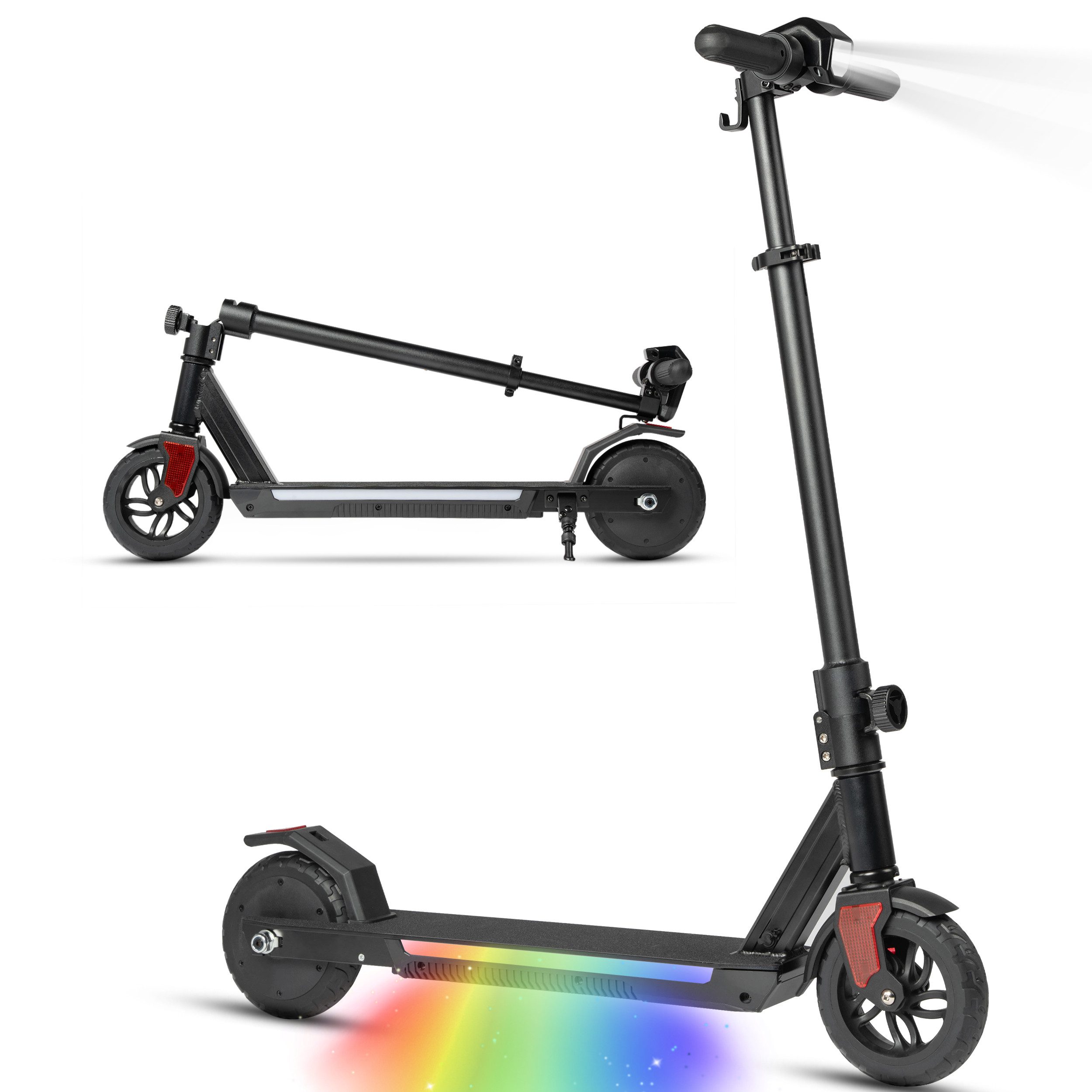 Vankel Elektro-Kinderroller E-Scooter für Kinder, ab 10 Jahren, klappbar, höhenverstellbar, 14 km/h, Bunte Leuchten, max. 15km Reichweite