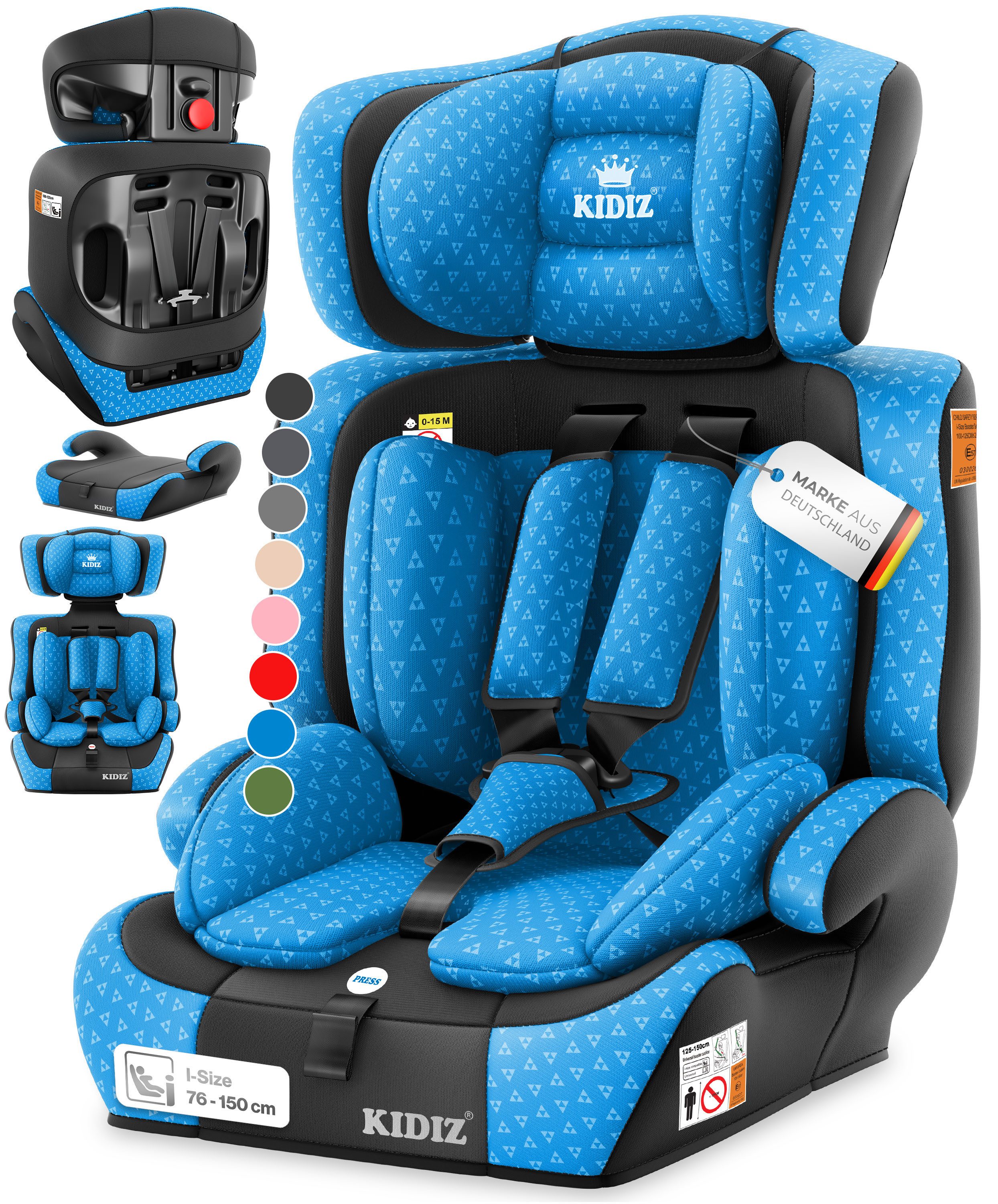 KIDIZ Autokindersitz, Kinderautositz 1-12 Jahre, Mitwachsend, Gruppe 1+2+3, 9-36 kg Autositz