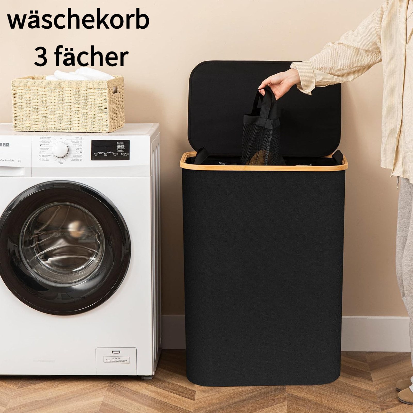 Jumpeak Wäschebox wäschekorb 3 fächer,wäschekorb mit günstig online kaufen