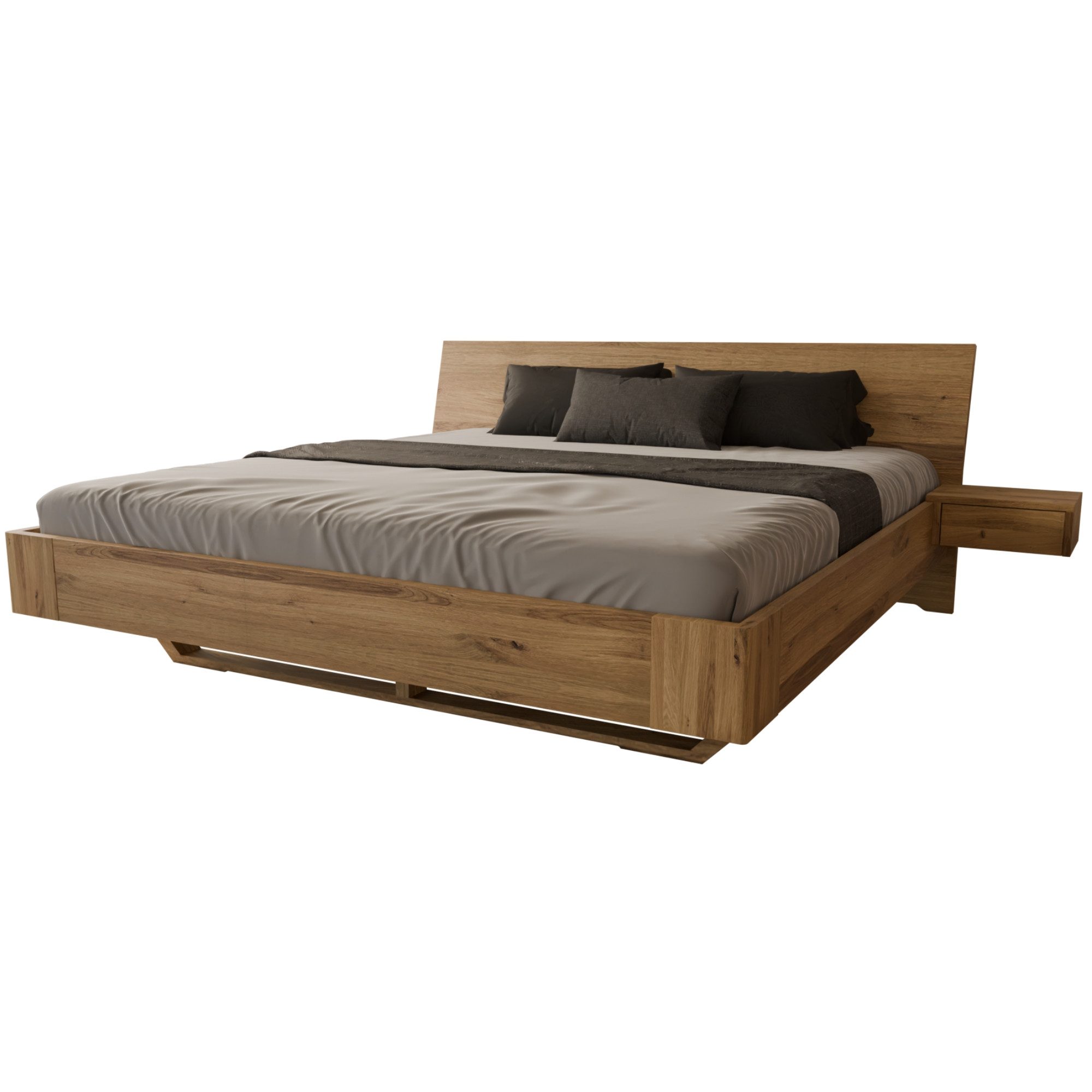 MeinMassivholz Massivholzbett HOVERO (Schwebebett, Einzel- & Doppelbett), Massivholz, Wildeiche & Kernbuche, Sonderlänge, Geölt, Made in Germany
