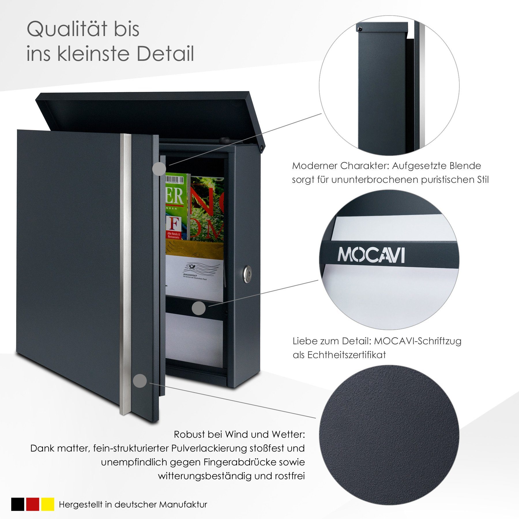 MOCAVI 7016) anthrazit Briefkasten mit MOCAVI (RAL Edelstahl-Griff Design-Briefkasten Box 680