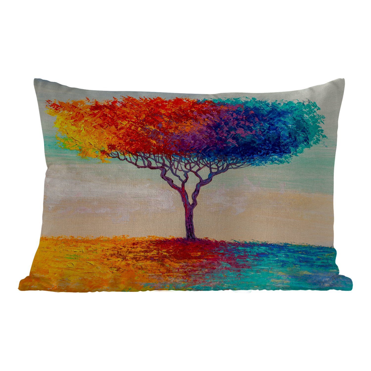 MuchoWow Kissenhülle Baum Dekokissen Polyester, Outdoor-Dekorationskissen, Regenbogen, Dekokissenbezug, - - Ölfarbe Gemälde -