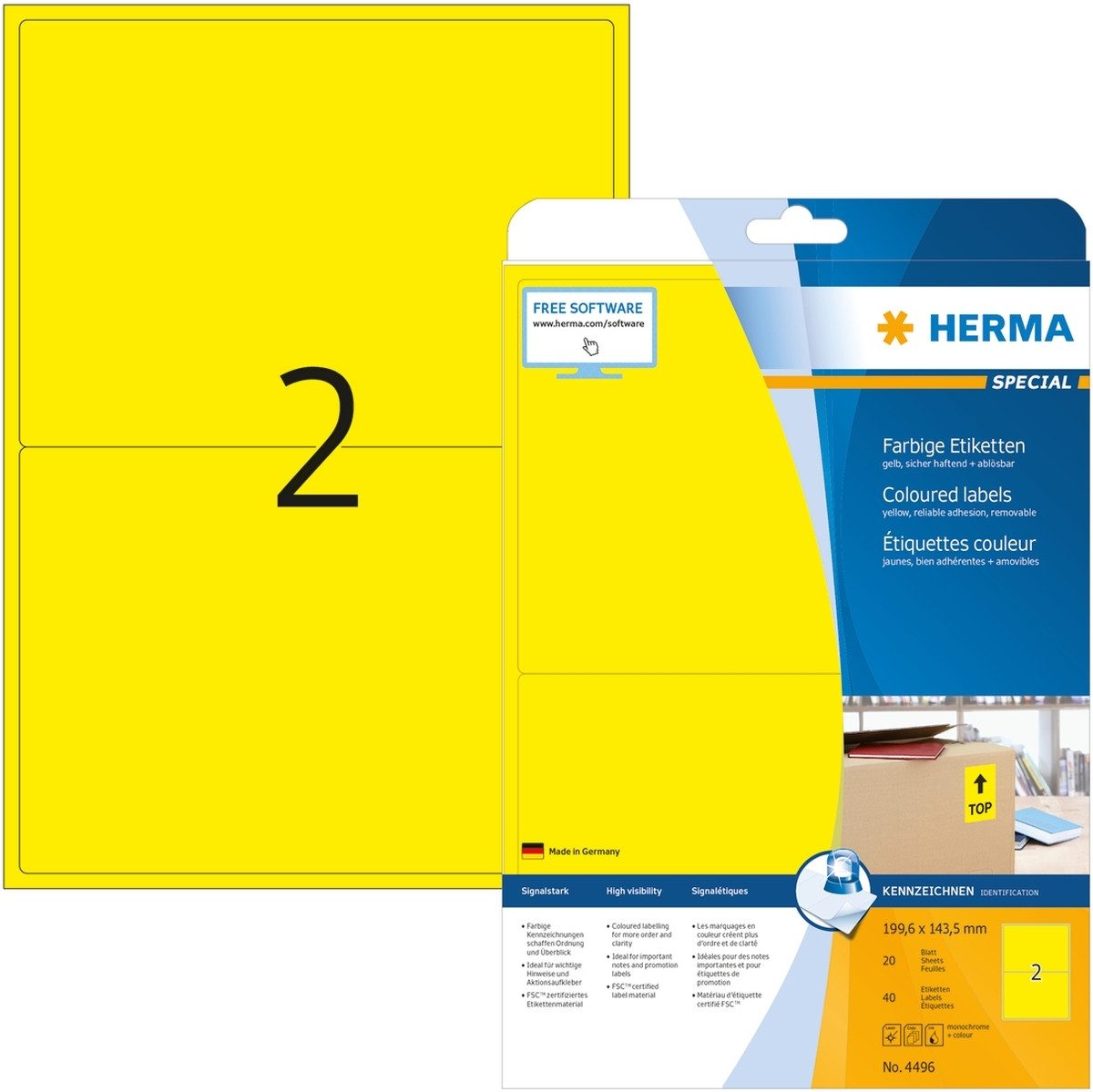 HERMA Etiketten Etiketten gelb 199,6x143,5mm Special A4 VE=40 Stück
