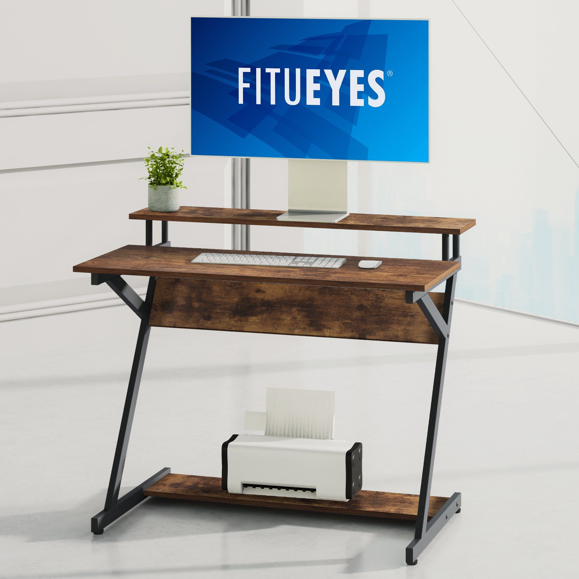 Workstation Büro FITUEYES für Z-förmiger Haus Computertisch Matchwood mit Schreibtisch Schreibtisch, Holz Tastatur