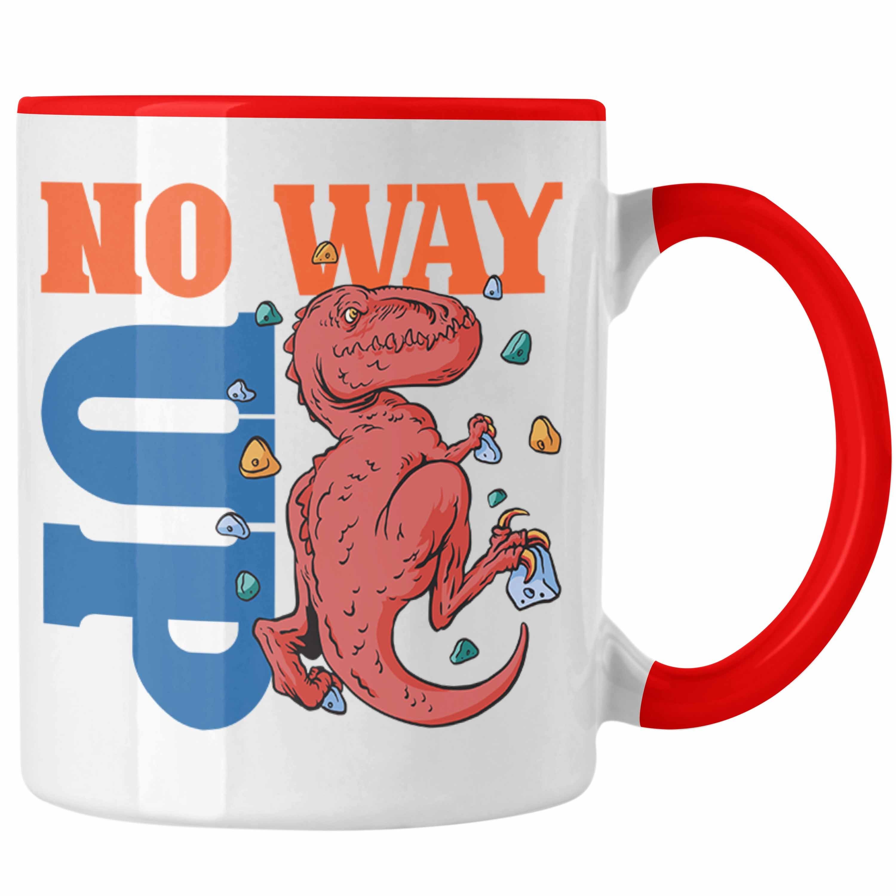 Trendation Tasse Bouldern Tasse für Kletterfans mit Dino-T-Rex Grafik "No Way Up" Rot